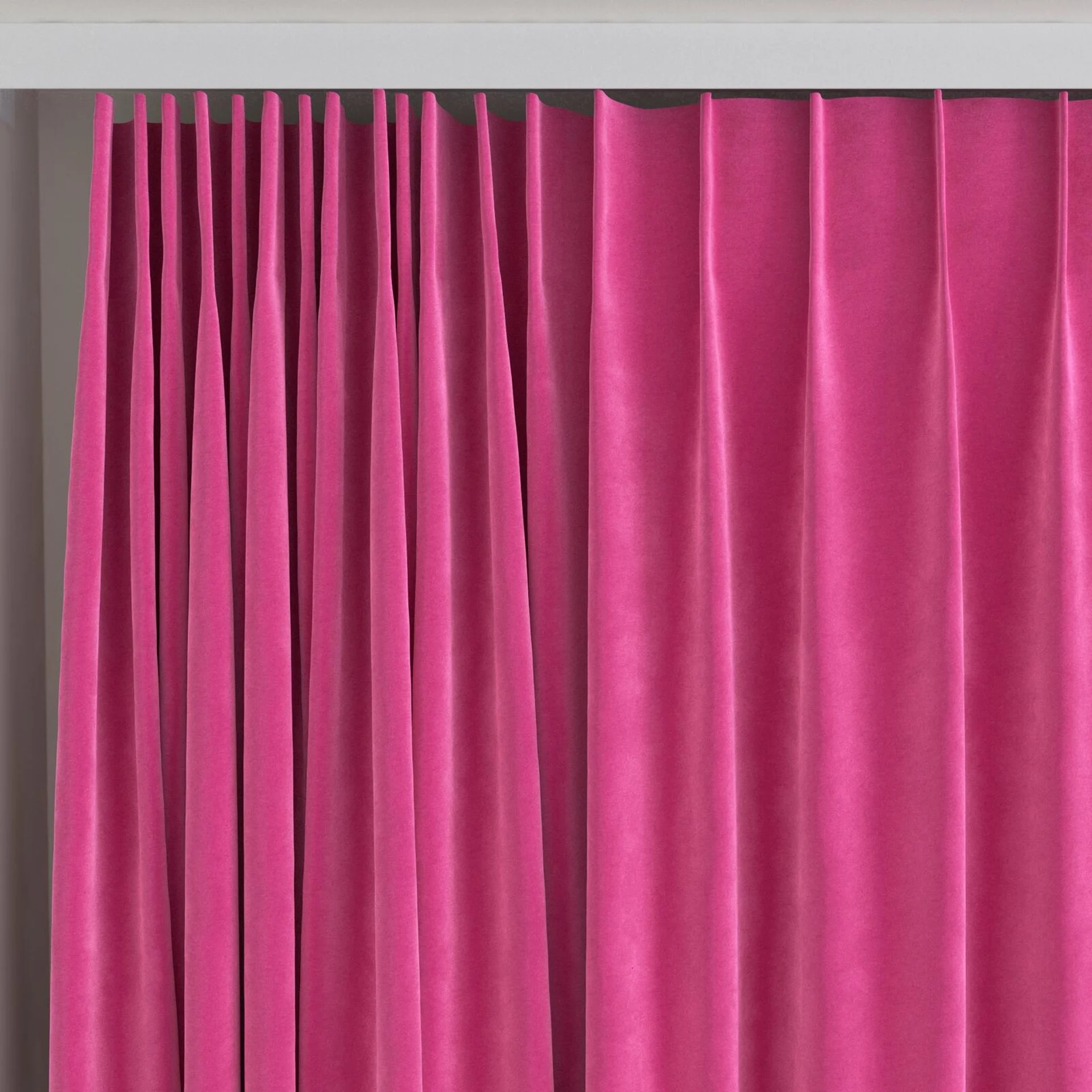 Top view of Lux Velvet Cerise 8509, on curtain rail