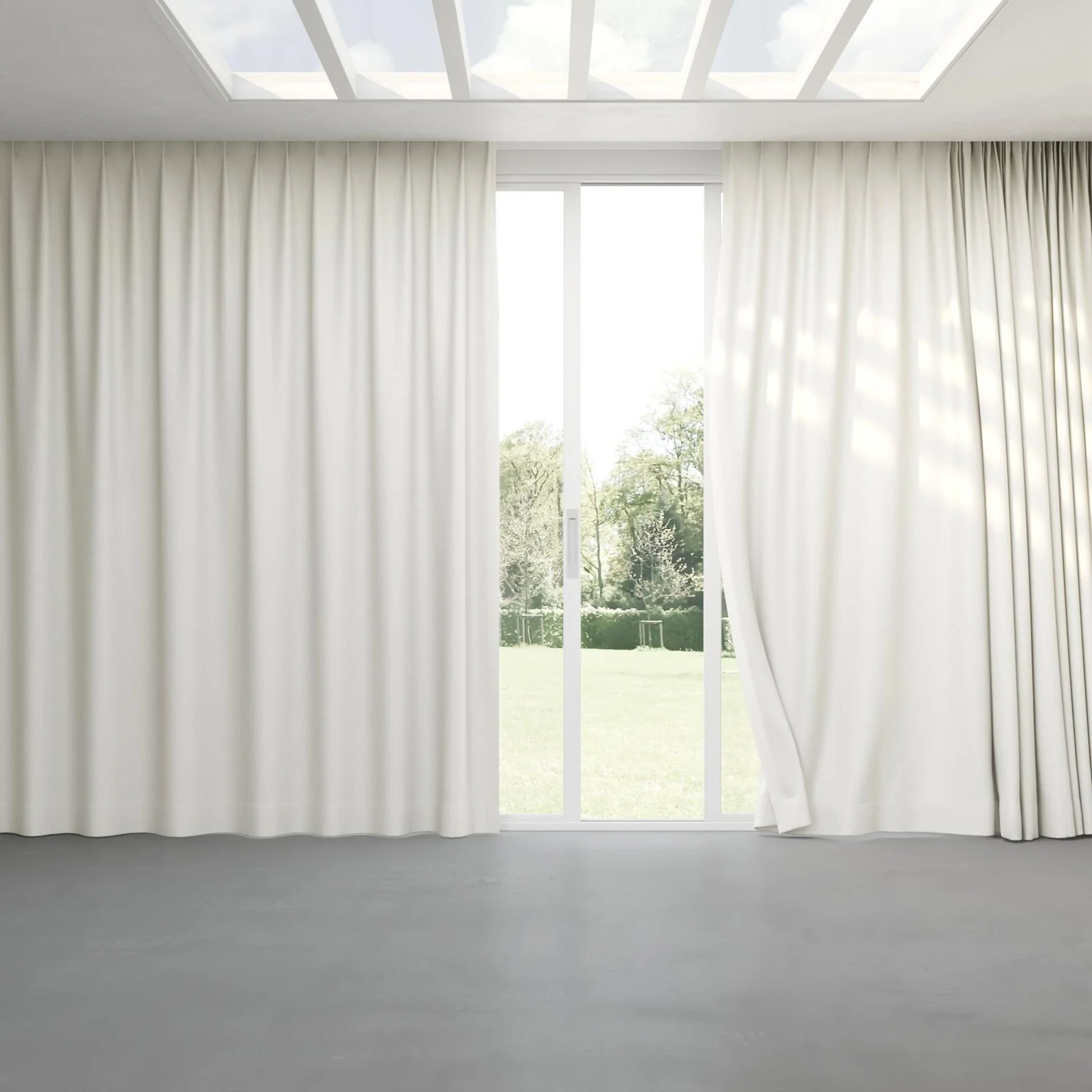 Full view of Saturn Cream, pinch pleat