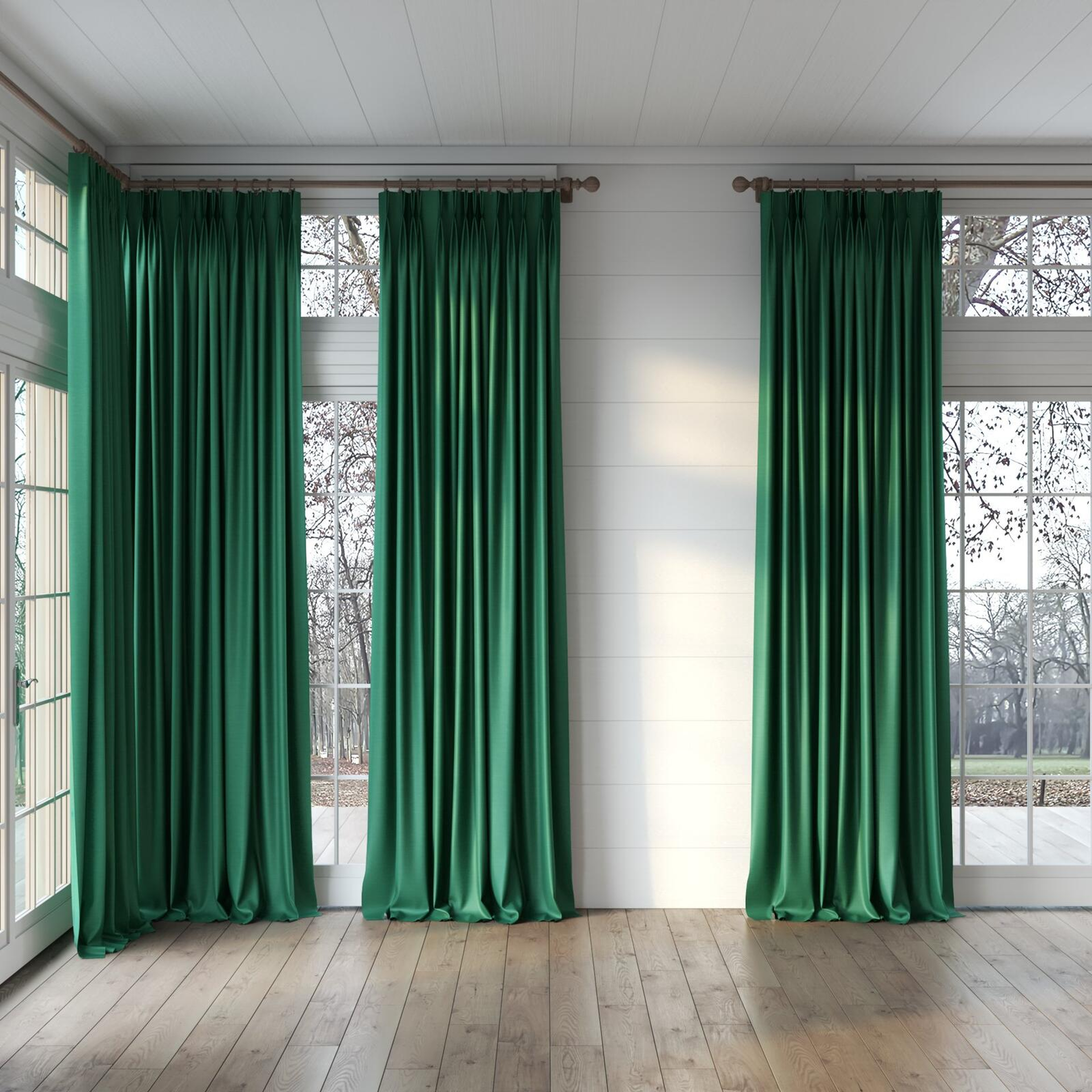 Full view of Silky Ivy, puddled, on curtain rod