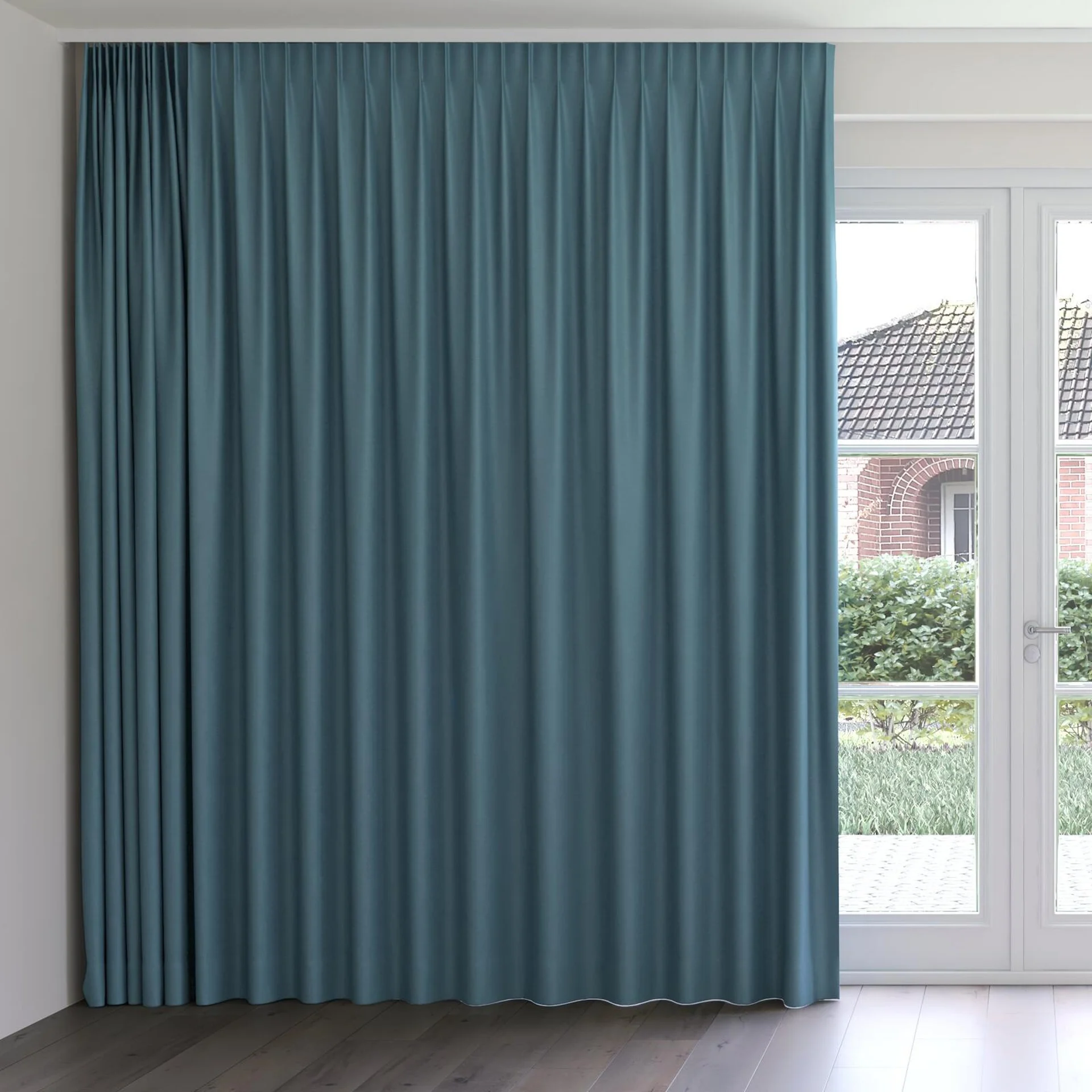 Front view of Colourwash Eco Lake, on curtain rail