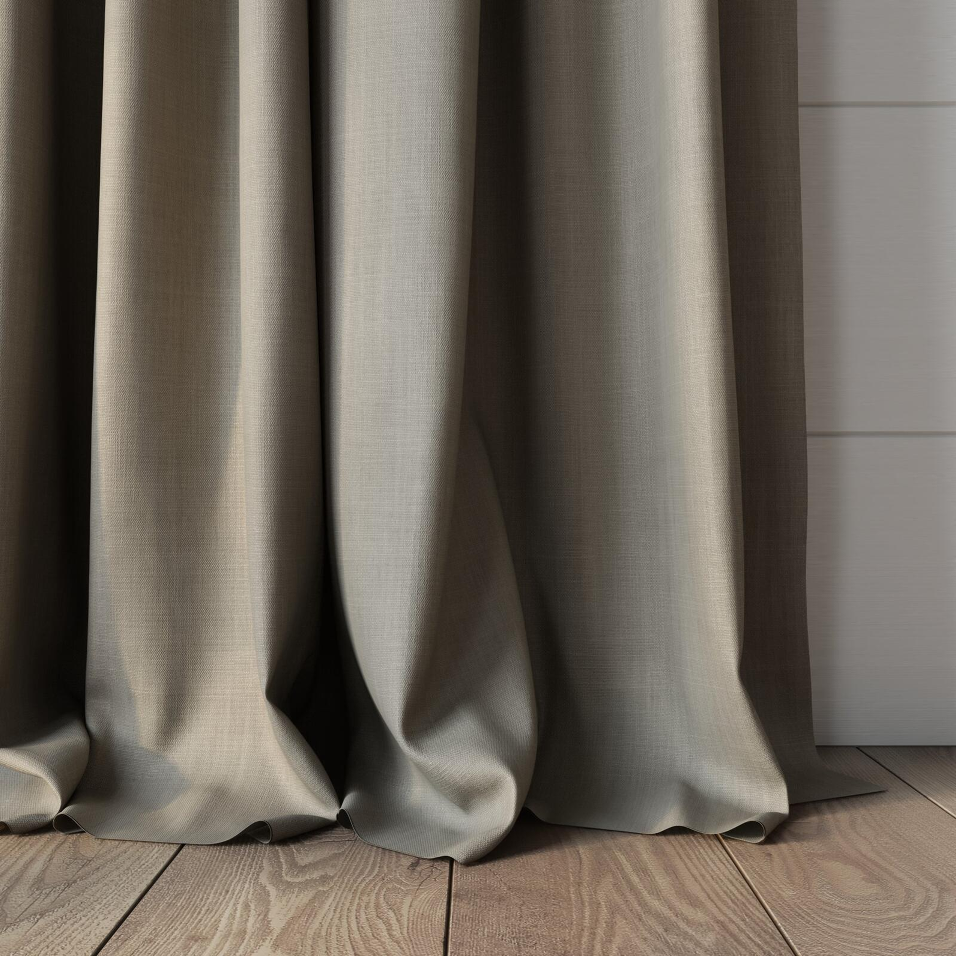 Bottom view of Lexicon Linen, puddled, on curtain rod