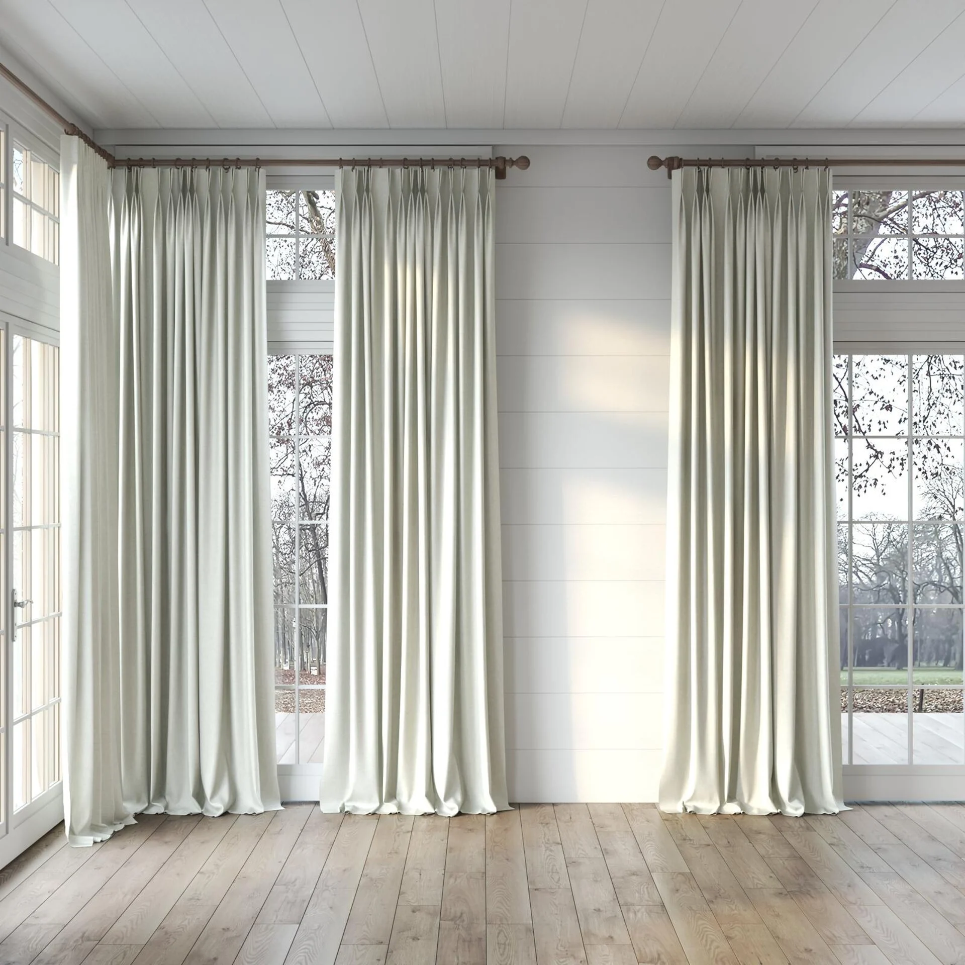 Full view of Perfecto Silver, puddled, on curtain rod