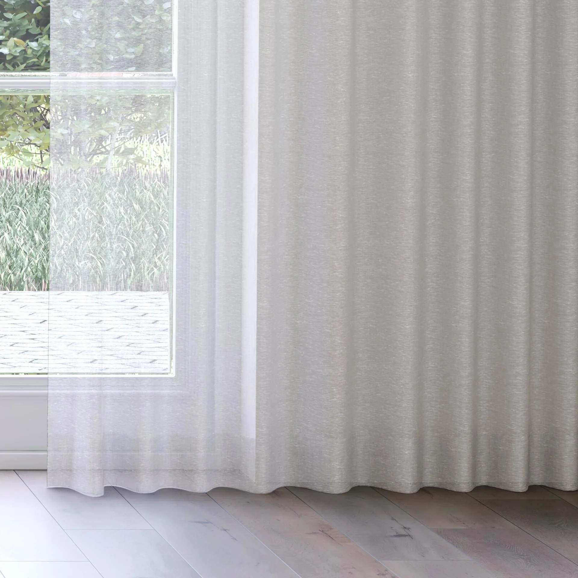 Bottom view of Enso Monochrome, on curtain rail