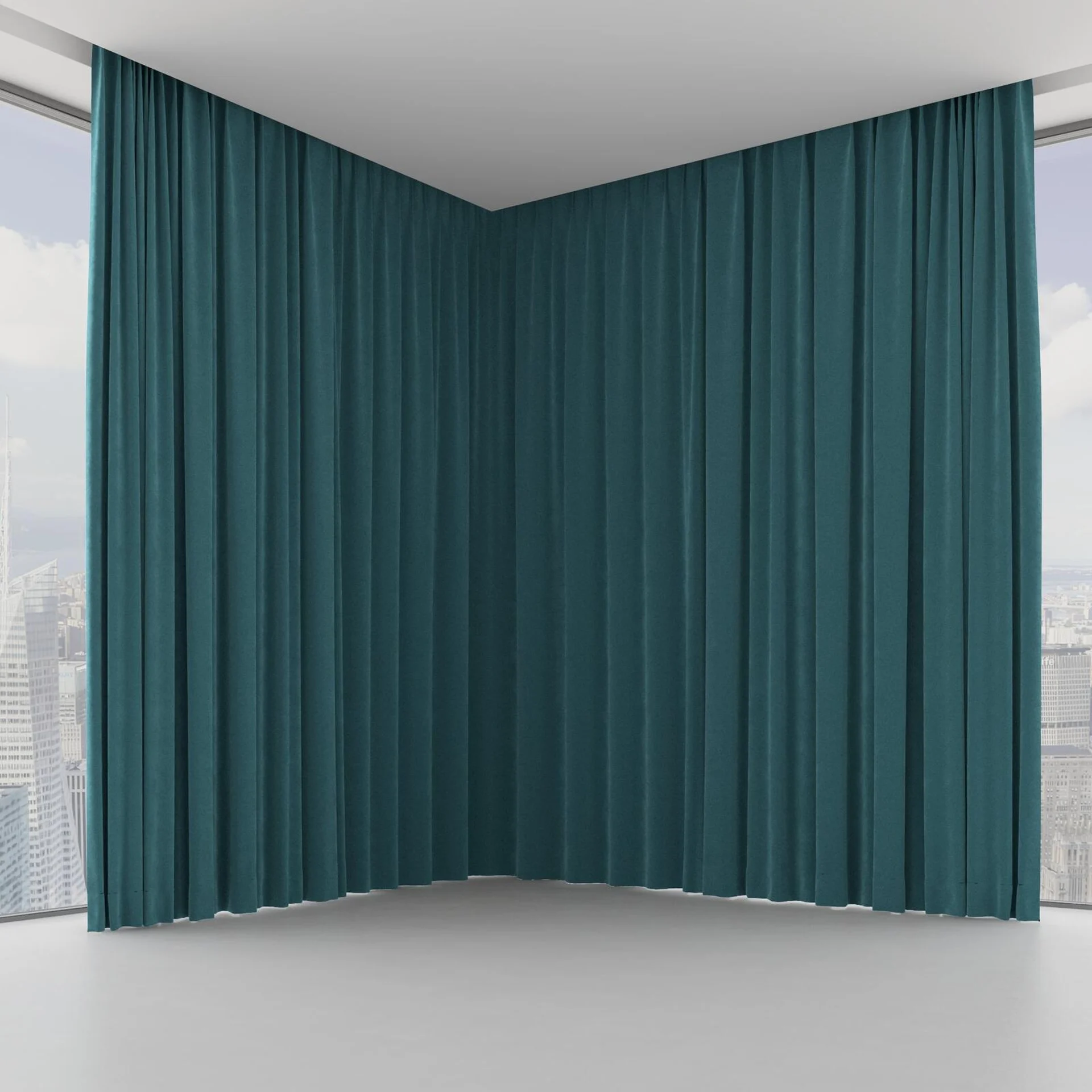 Front view of Lux Velvet Teal 8819, on hidden rail