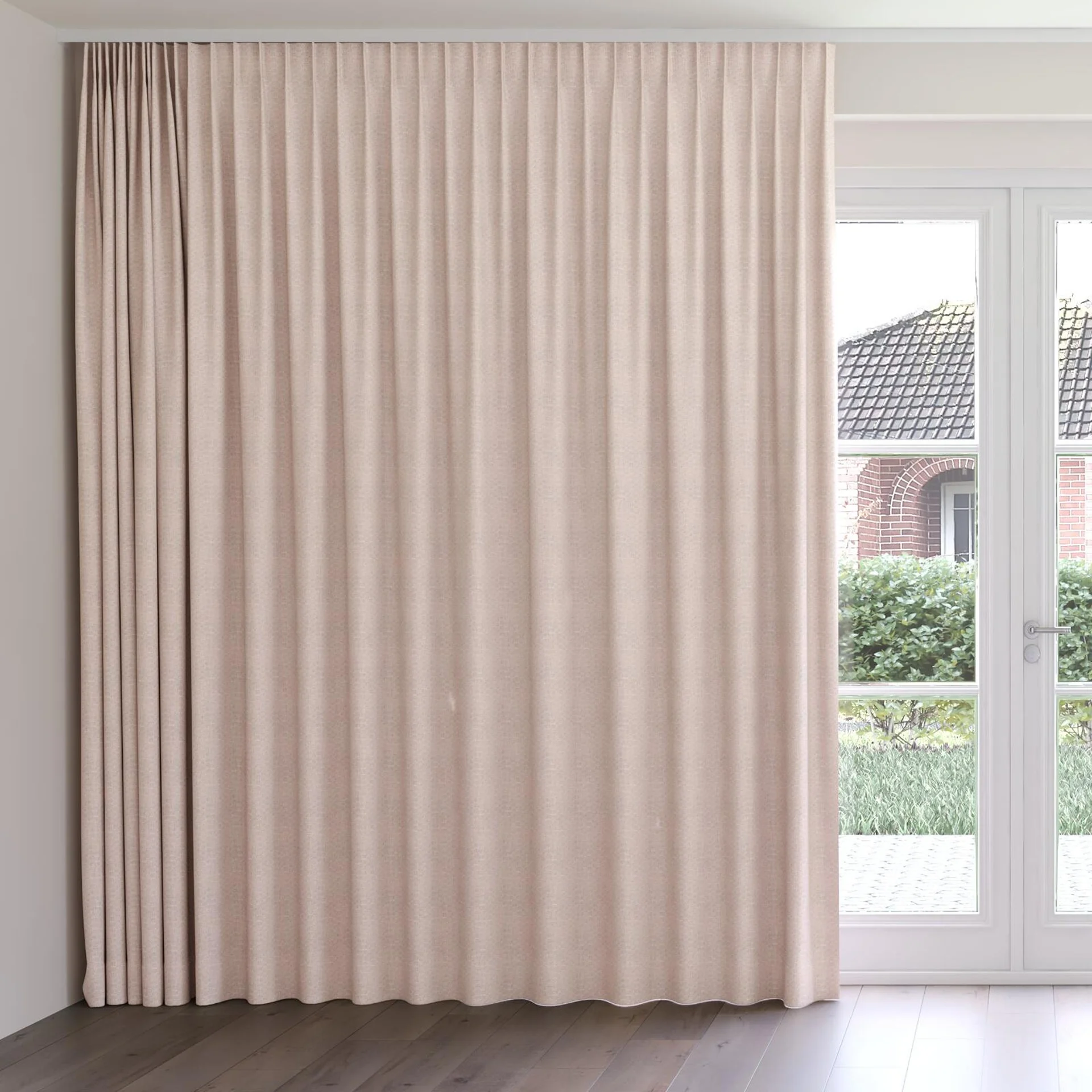 Front view of Cestino Blush, on curtain rail