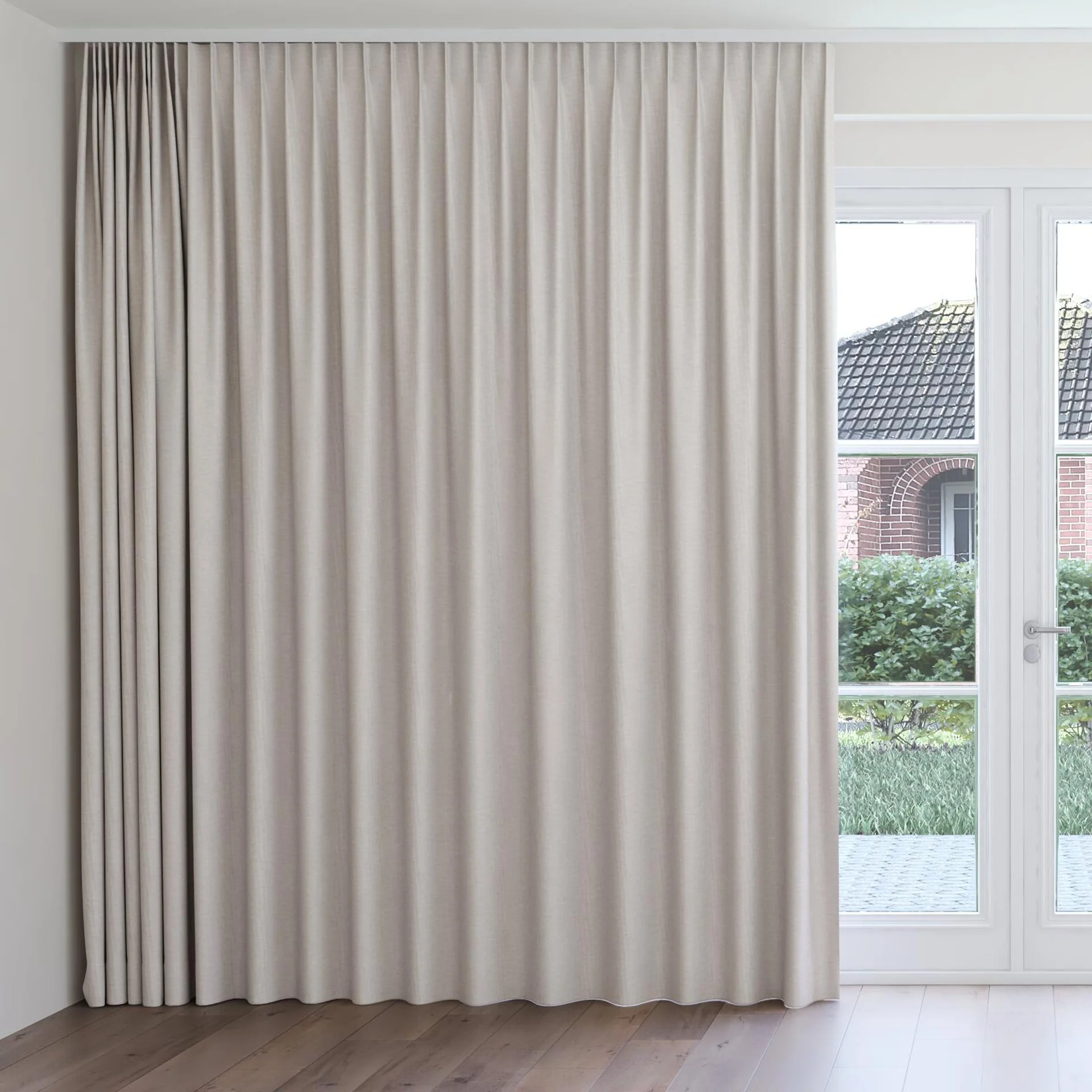 Front view of Casual Lilac, on curtain rail