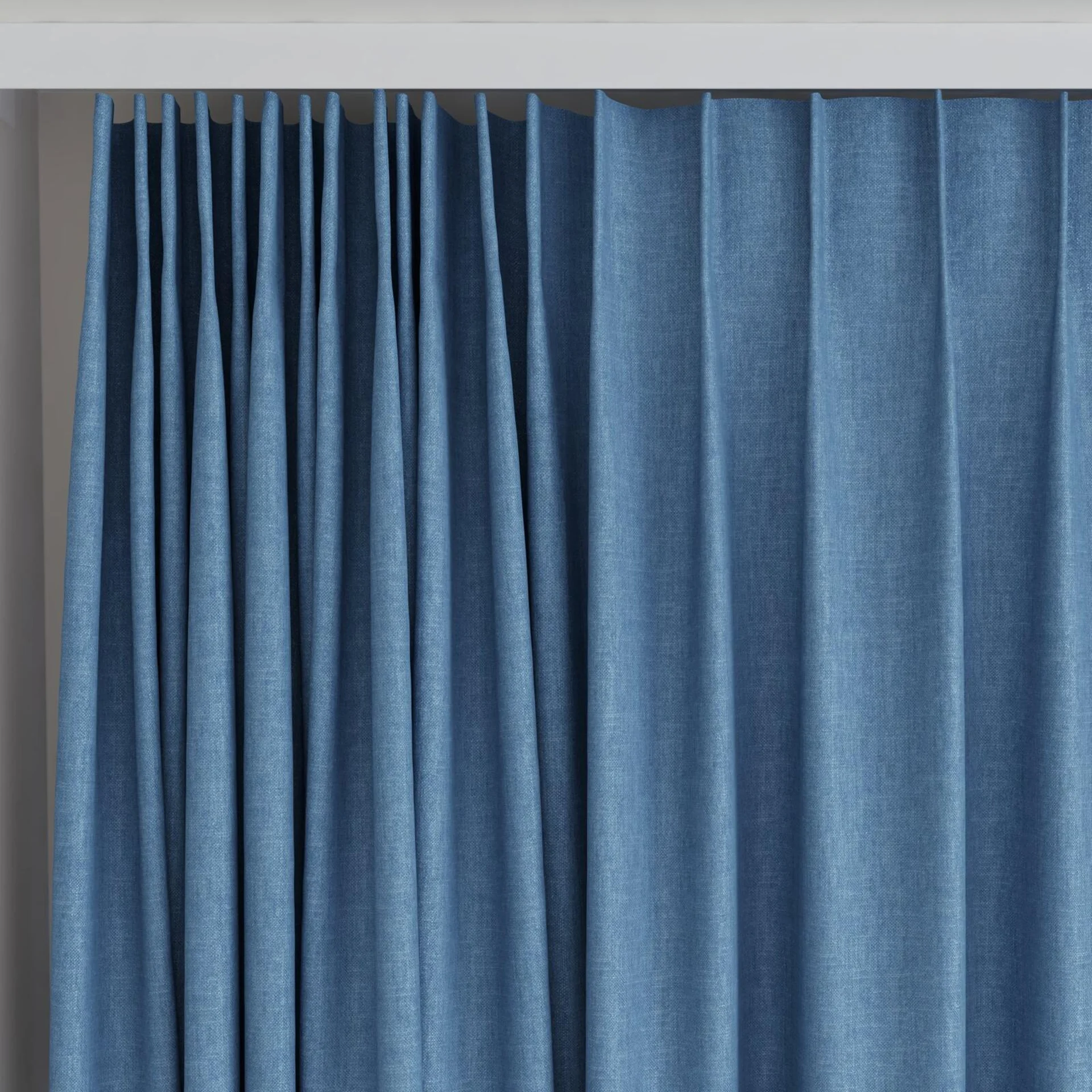 Top view of Rover Periwinkle, on curtain rail