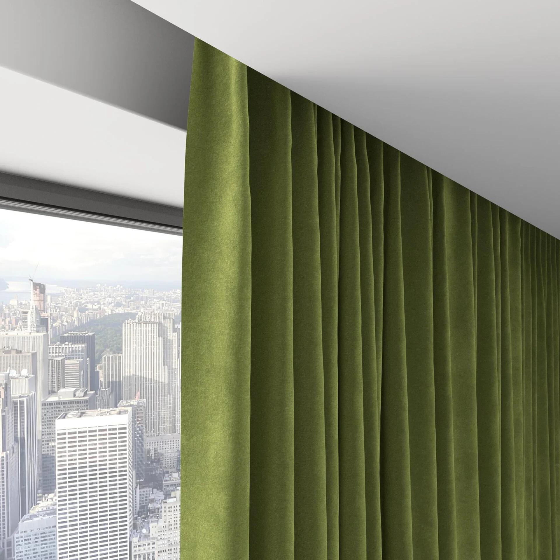 Top view of Lux Velvet Olive 8118, on hidden rail