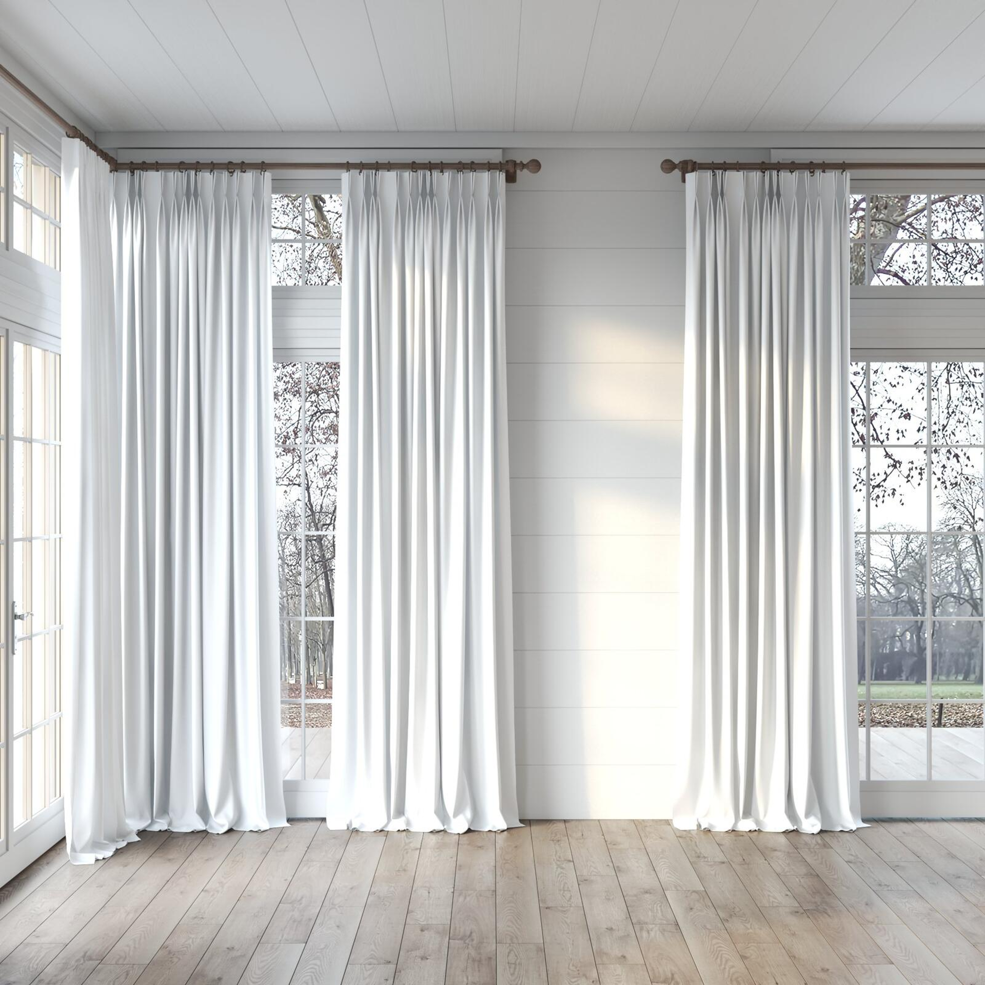 Full view of Woolskin Swan, puddled, on curtain rod