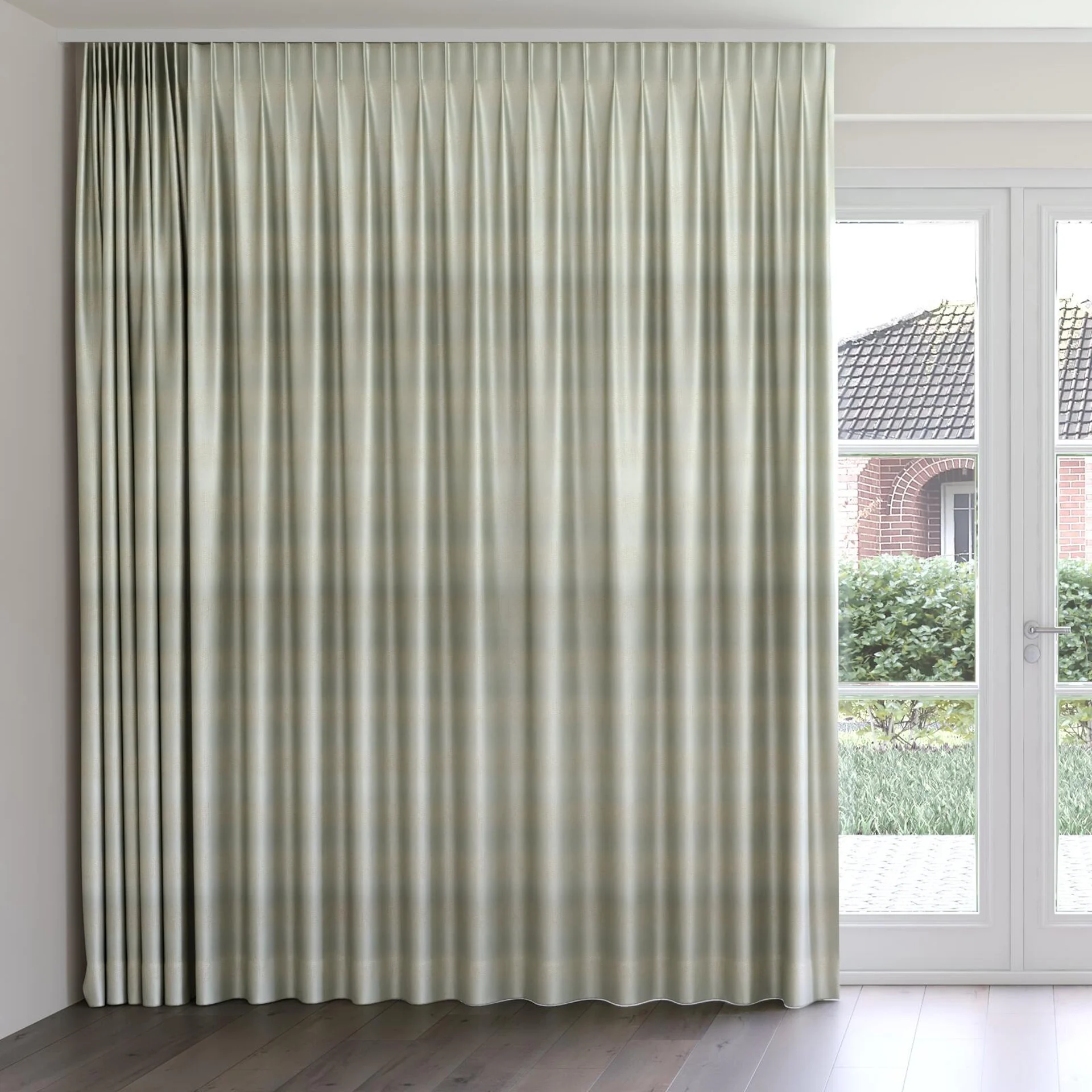 Front view of Glint Opal, on curtain rail