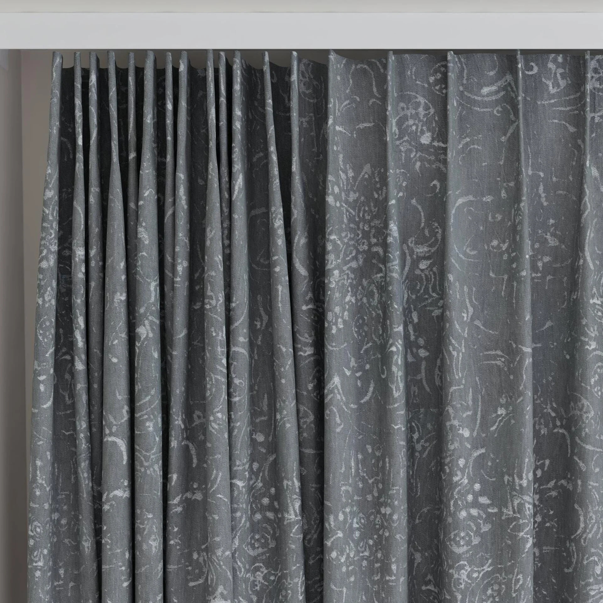 Top view of Azulejo Ash, on curtain rail