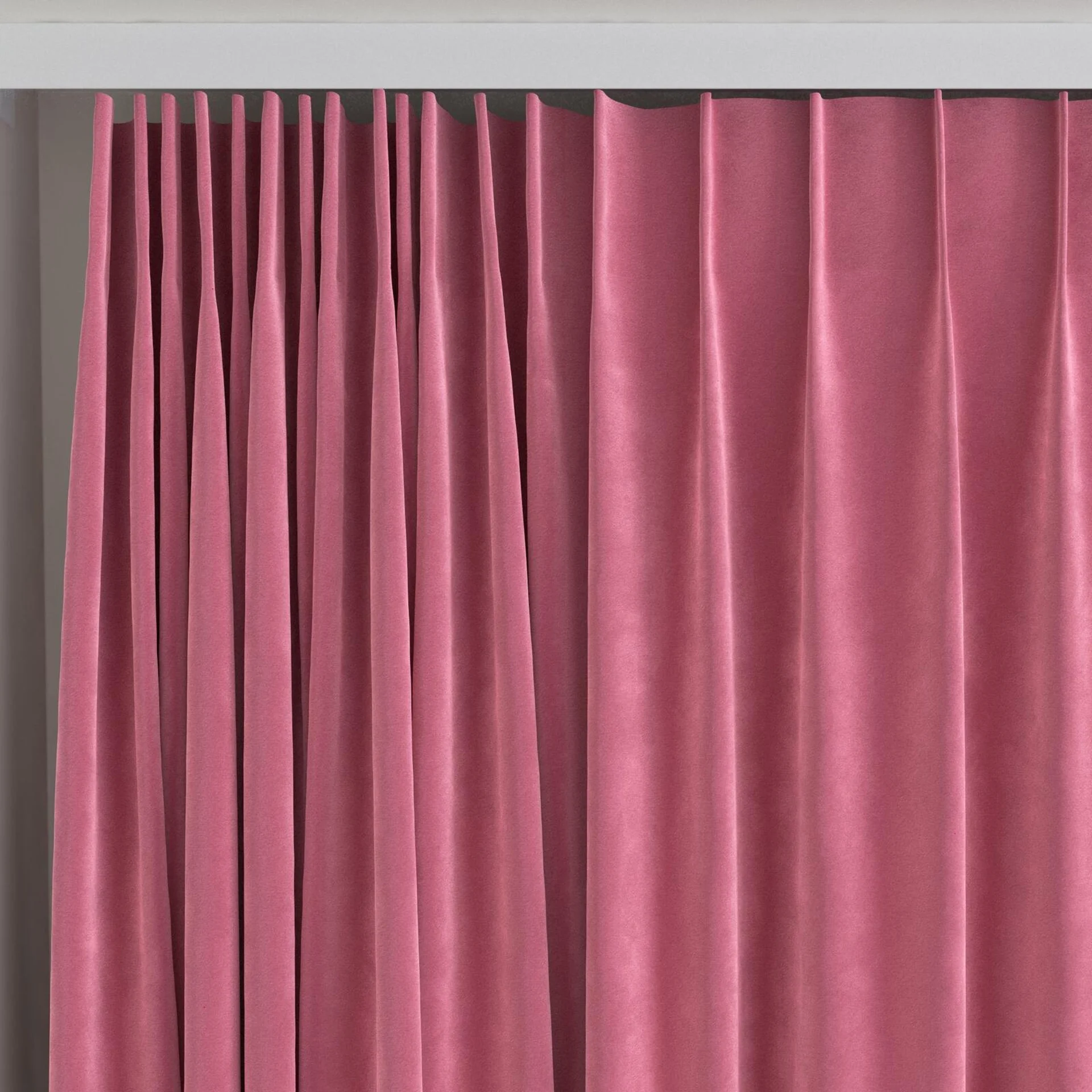 Top view of Lux Velvet Carmine 8501, on curtain rail