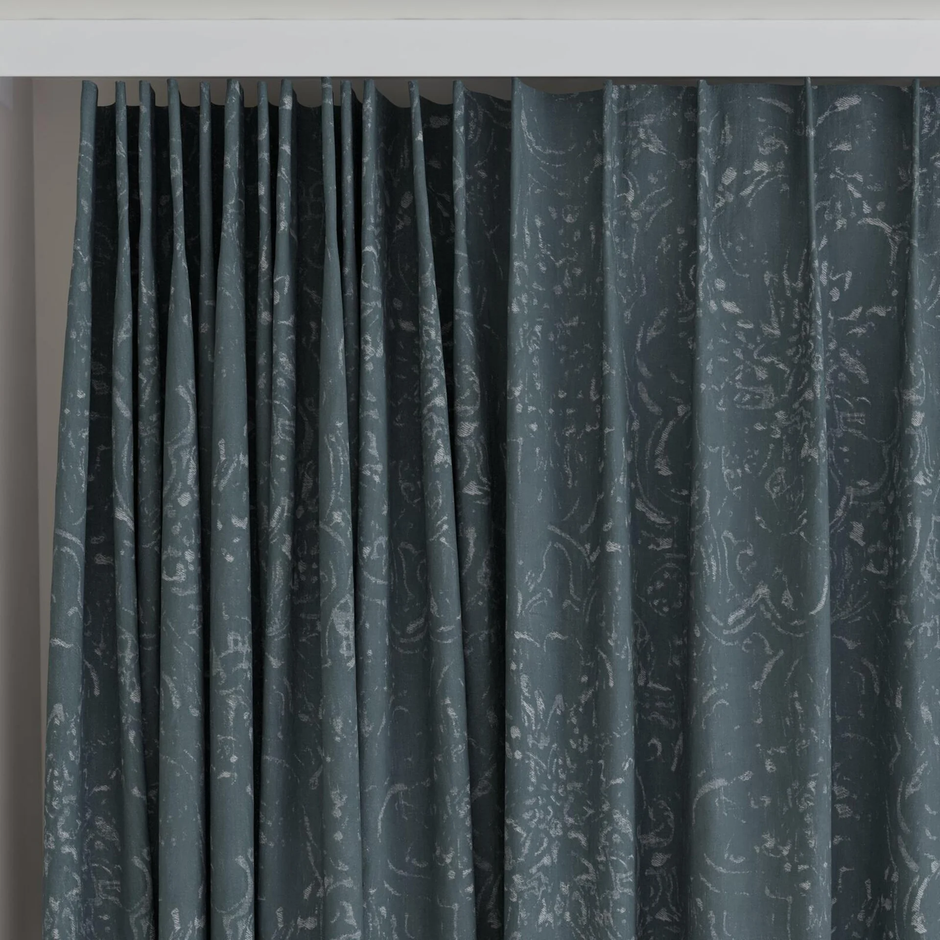 Top view of Azulejo Petrol, on curtain rail