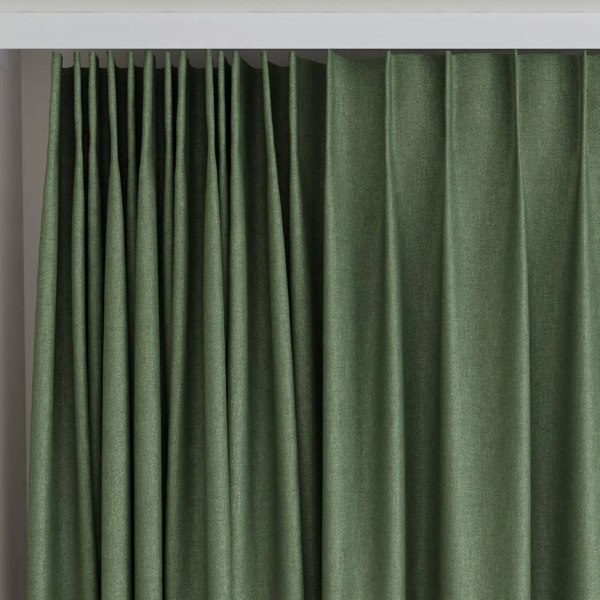 Top view of Perfecto Basil, on curtain rail