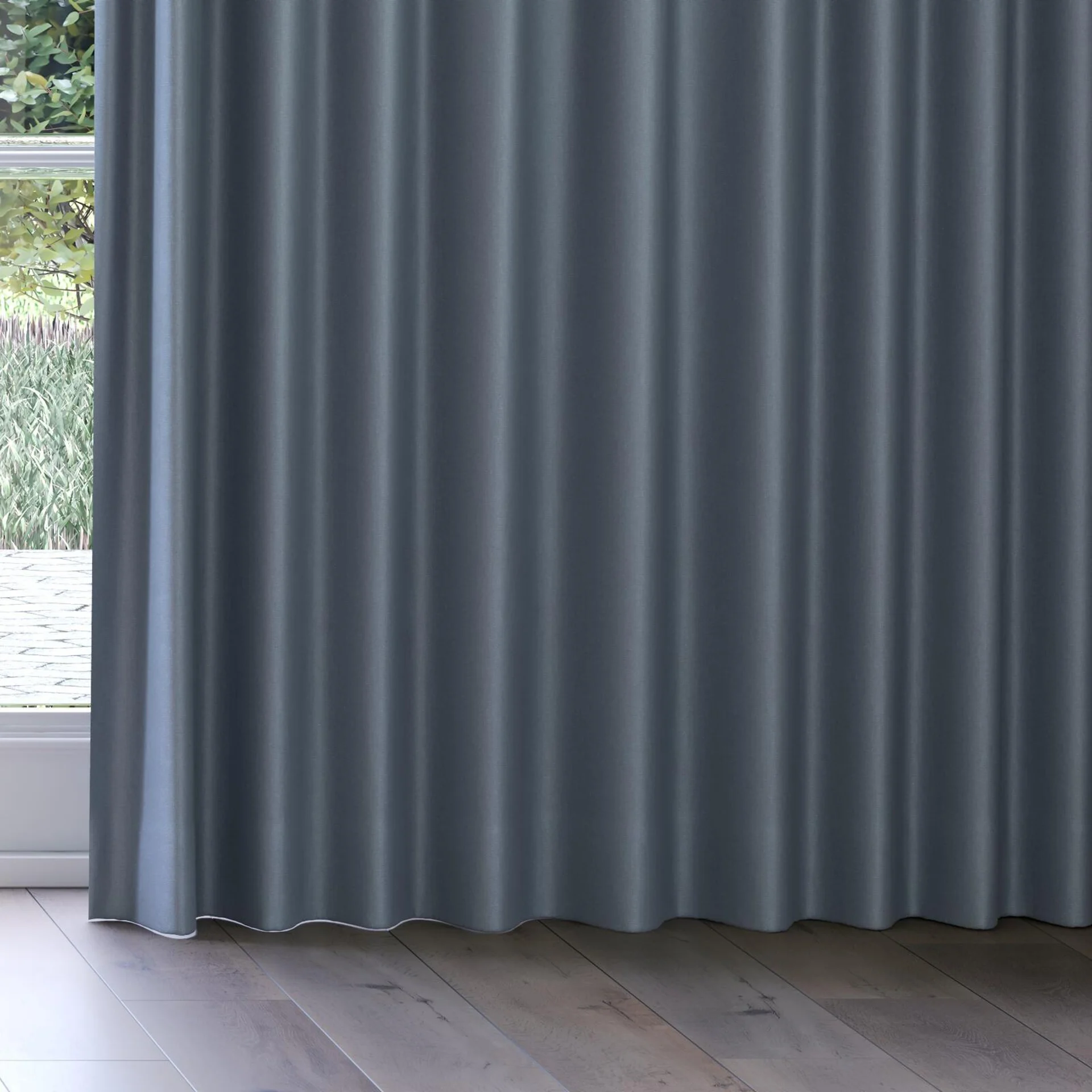 Bottom view of Infinite Chambray, on curtain rail