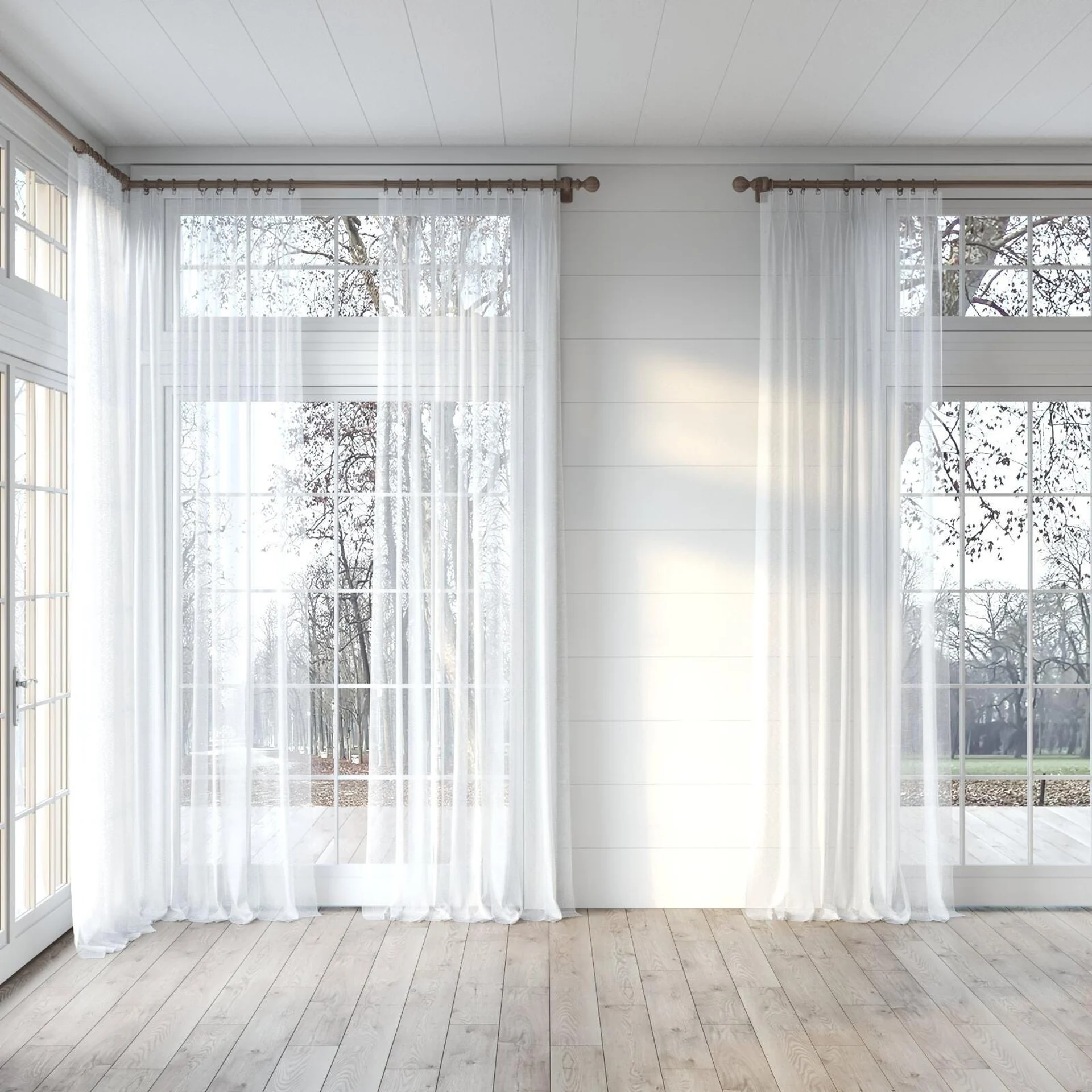 Full view of Attica White, puddled, on curtain rod