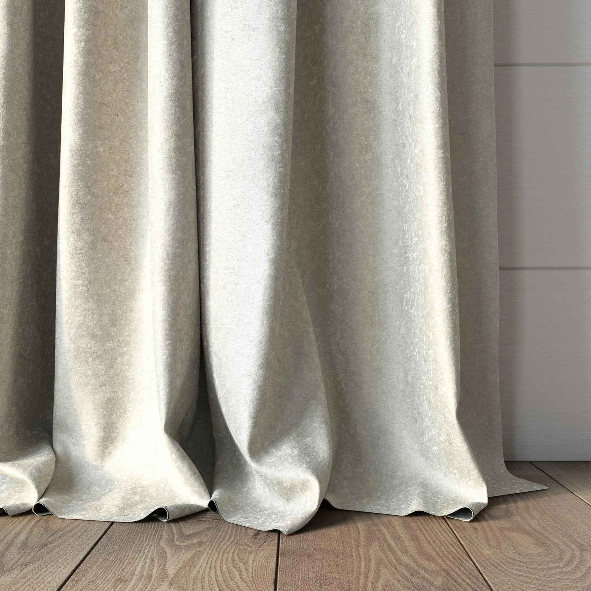 Bottom view of Brigadier Angora, puddled, on curtain rod
