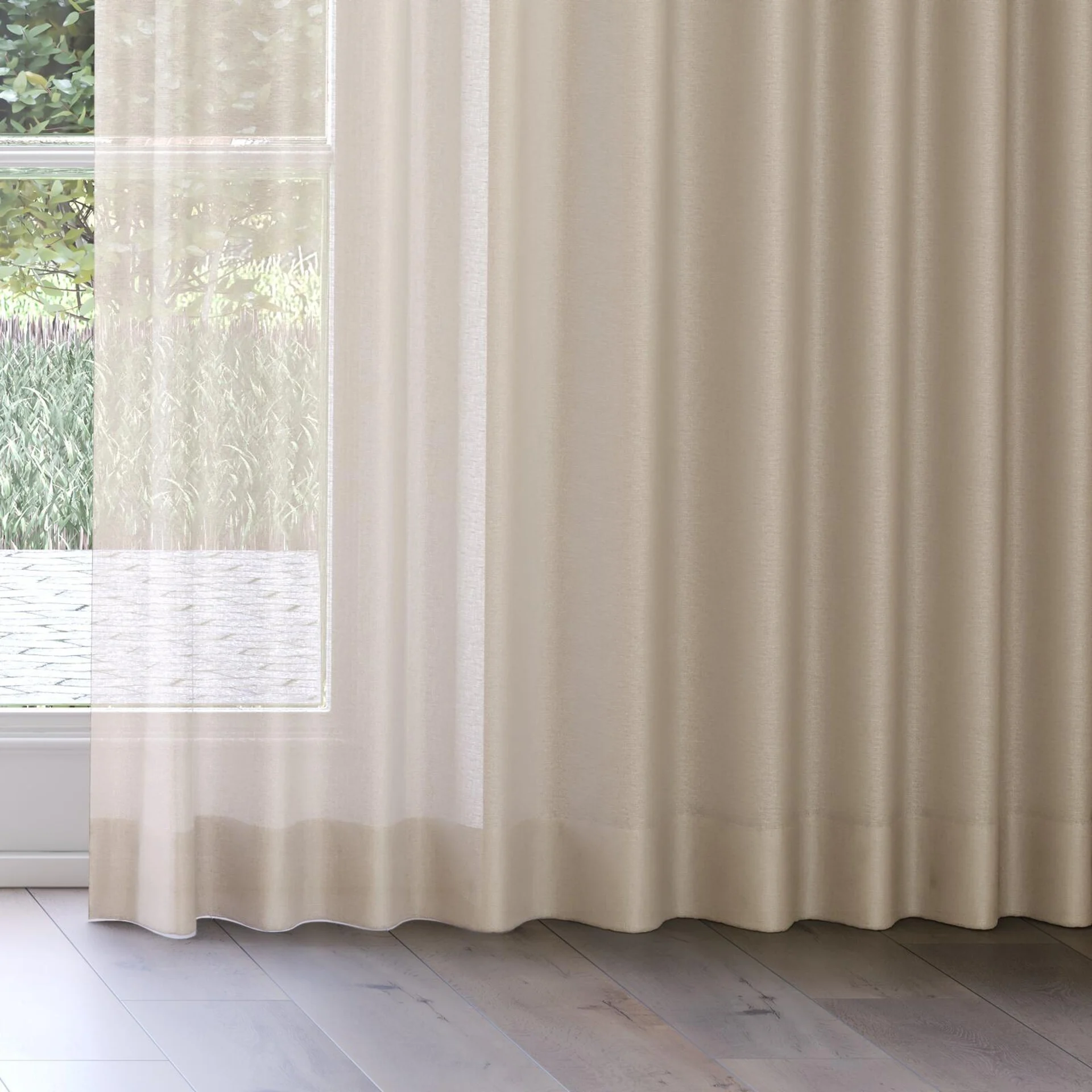 Bottom view of Laconia Air Hemp, on curtain rail