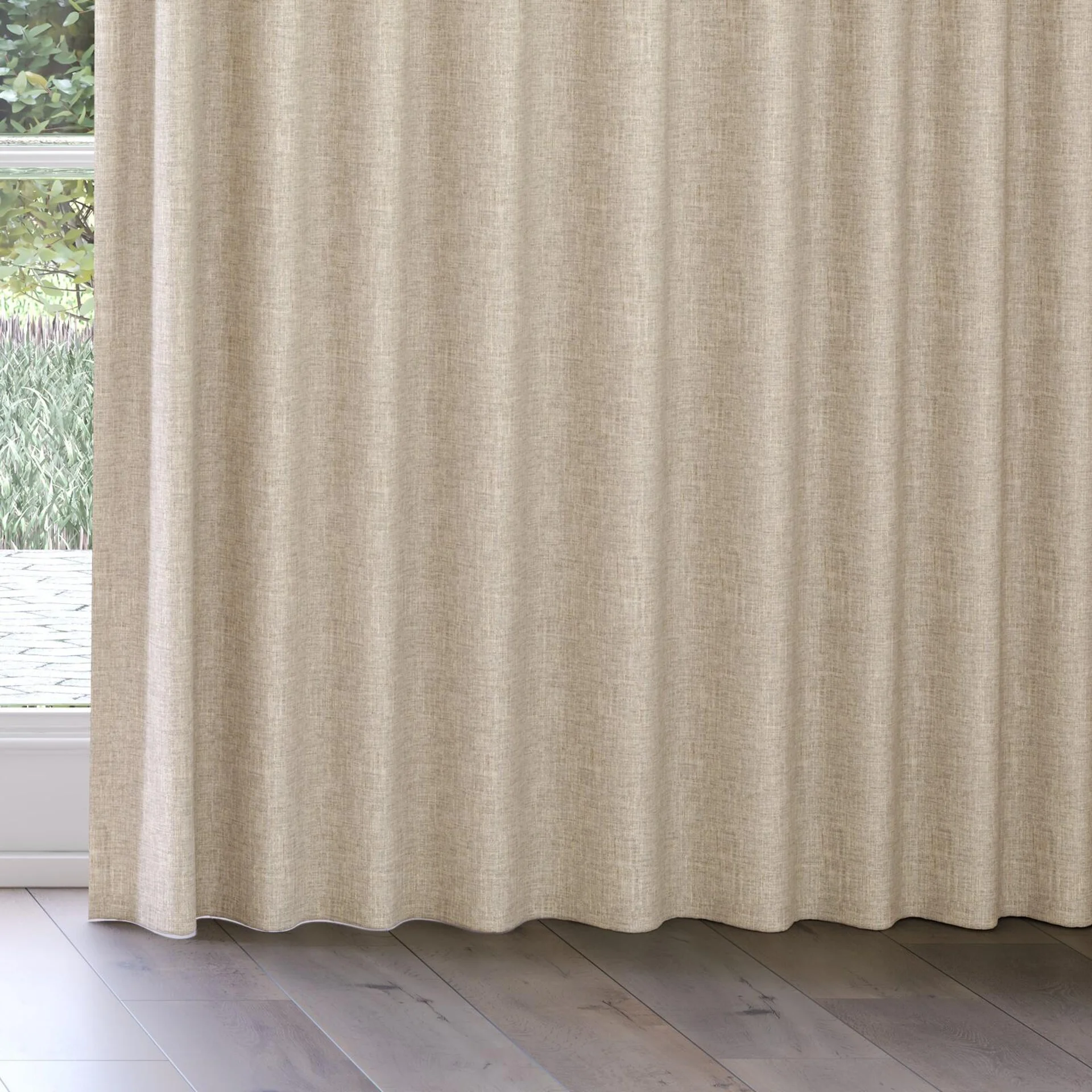 Bottom view of Dryland Raffia, on curtain rail
