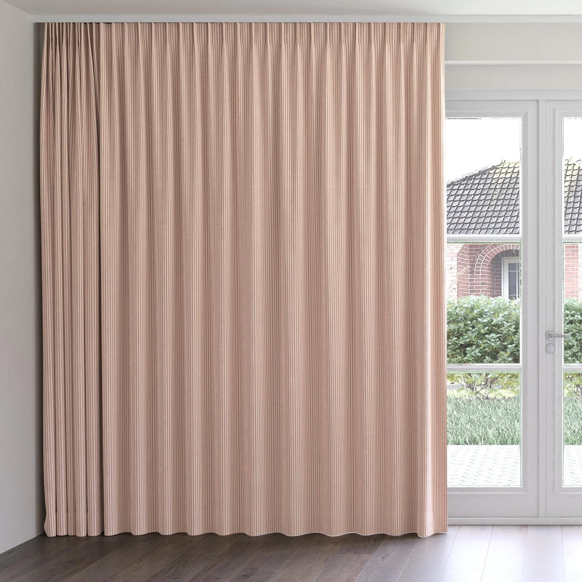 Front view of Embrace Cameo, on curtain rail