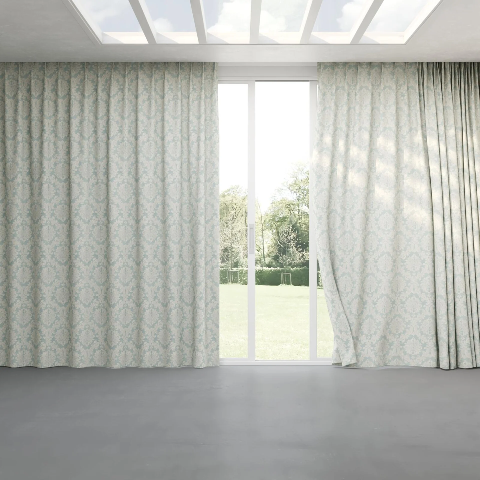 Full view of Damian Pool, pinch pleat