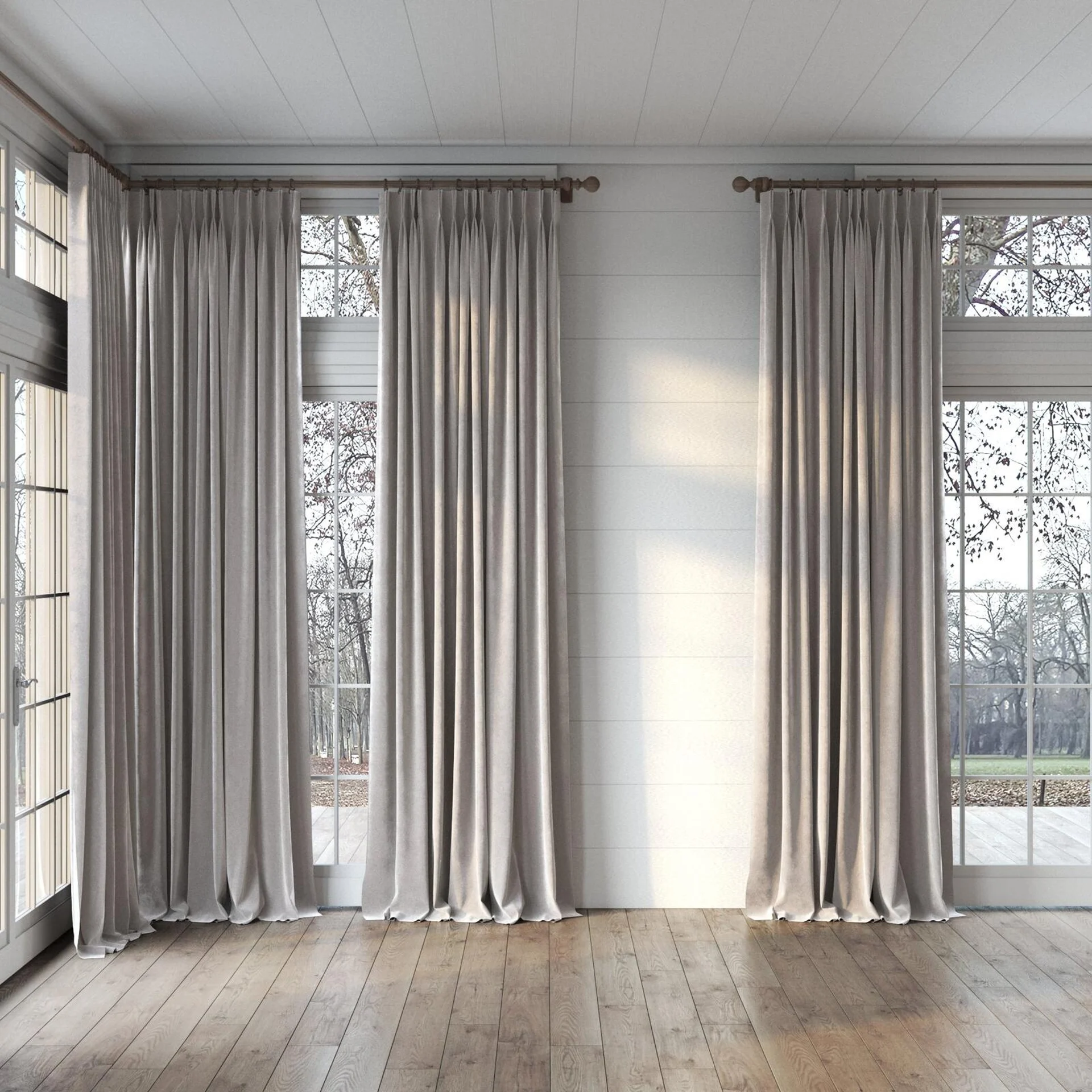 Full view of Lux Velvet Aluminium 8701, puddled, on curtain rod