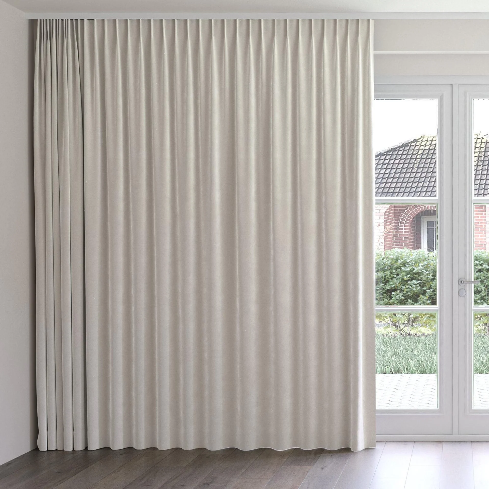 Front view of Moon Natural, on curtain rail