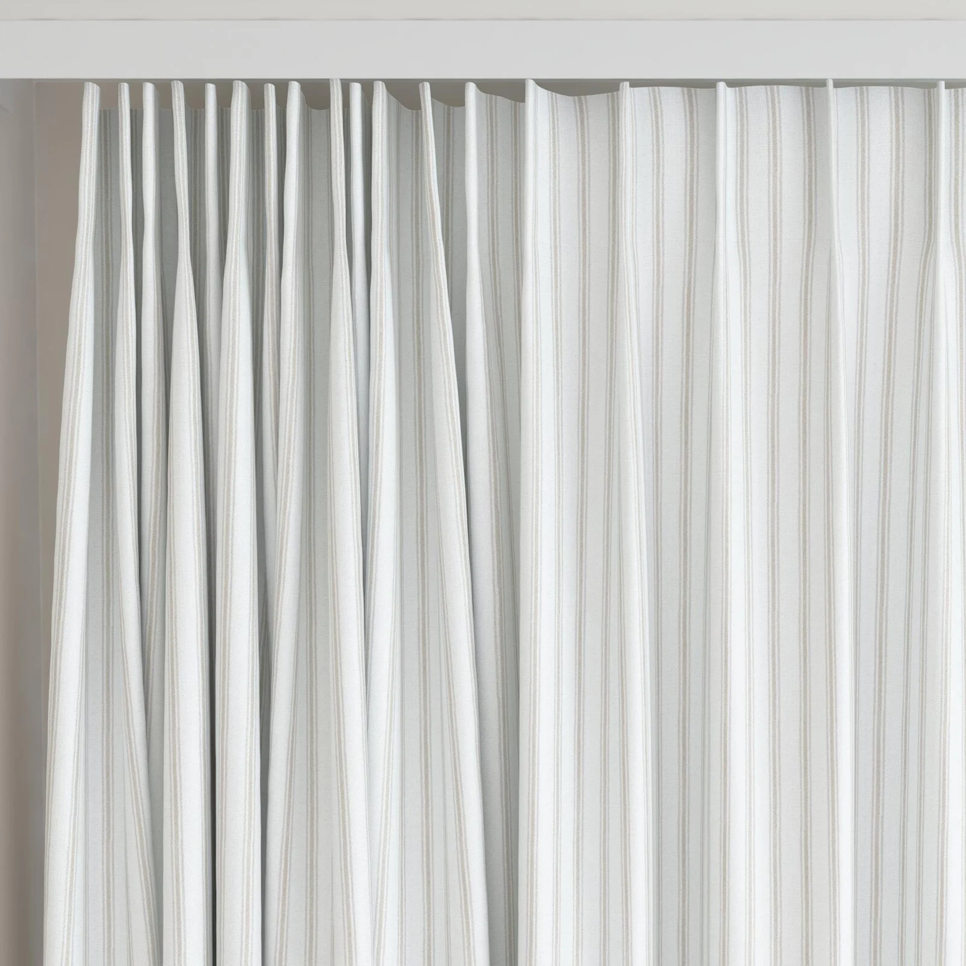 Top view of Chambray Ticking Thistle, on curtain rail