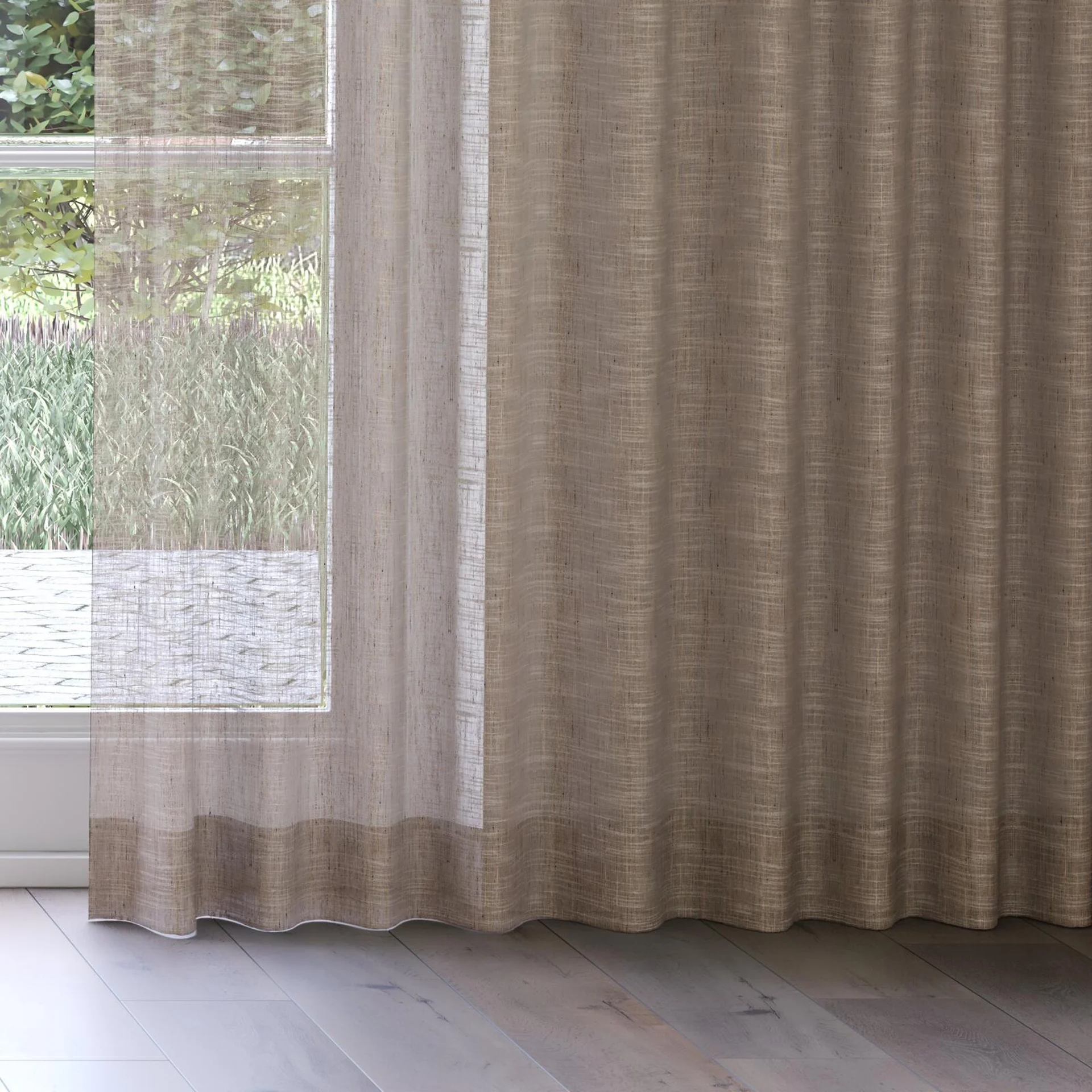 Bottom view of Zip Wood, on curtain rail