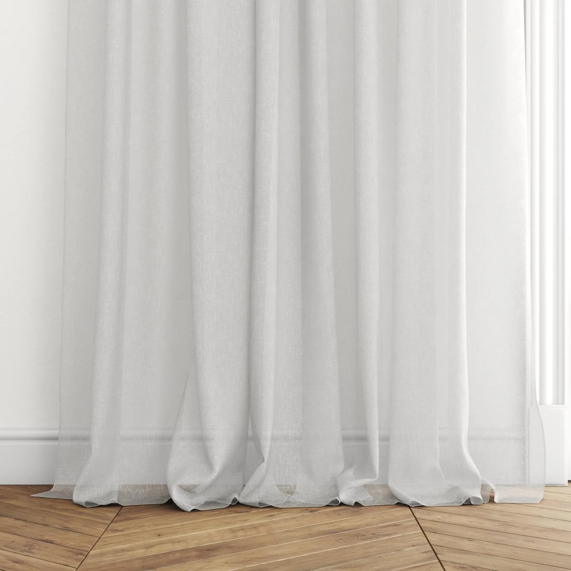 Bottom view of Tempest Duckegg, puddled with pinch pleat, on curtain rod