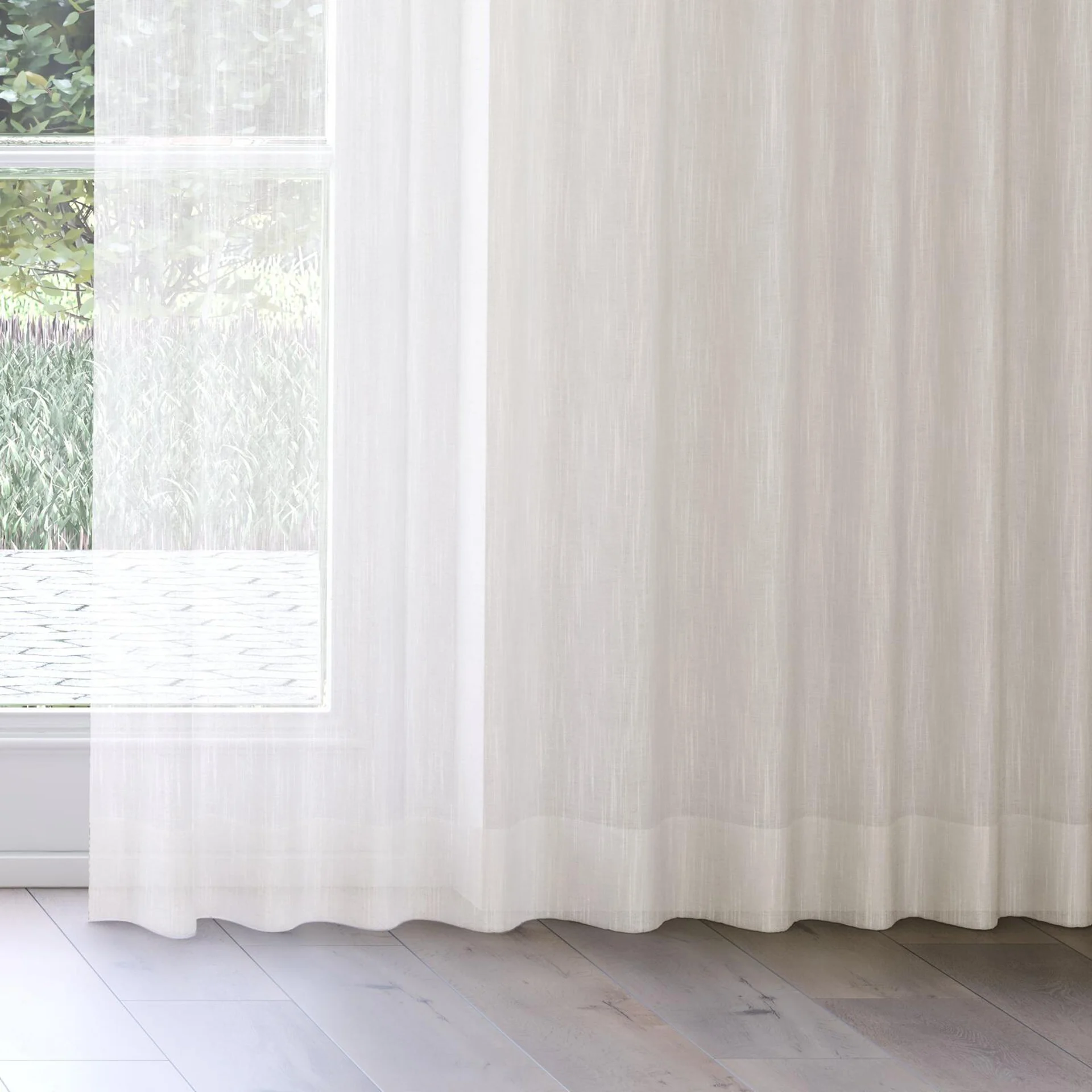 Bottom view of Rhythm Linen, on curtain rail