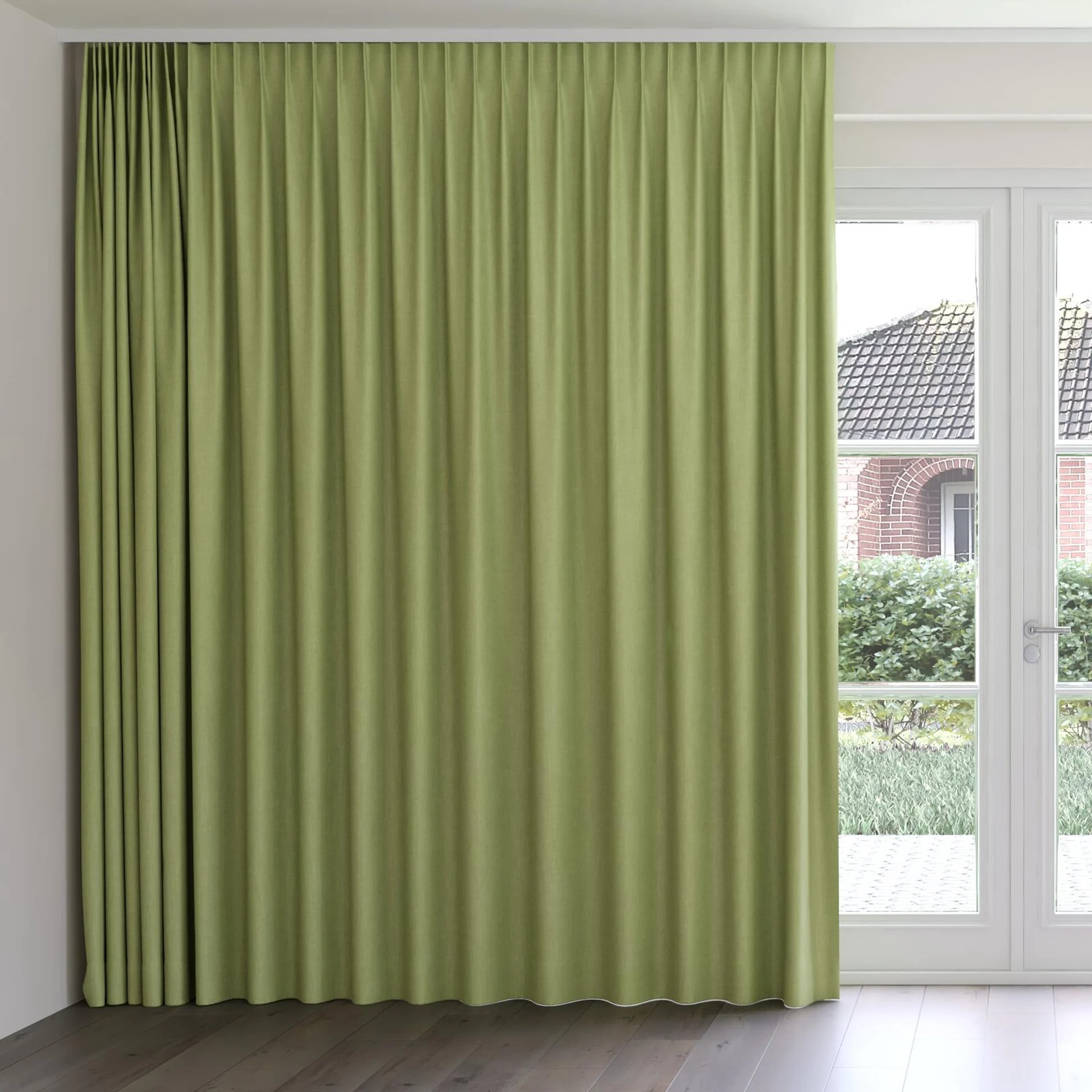 Front view of Cushy Pear, on curtain rail