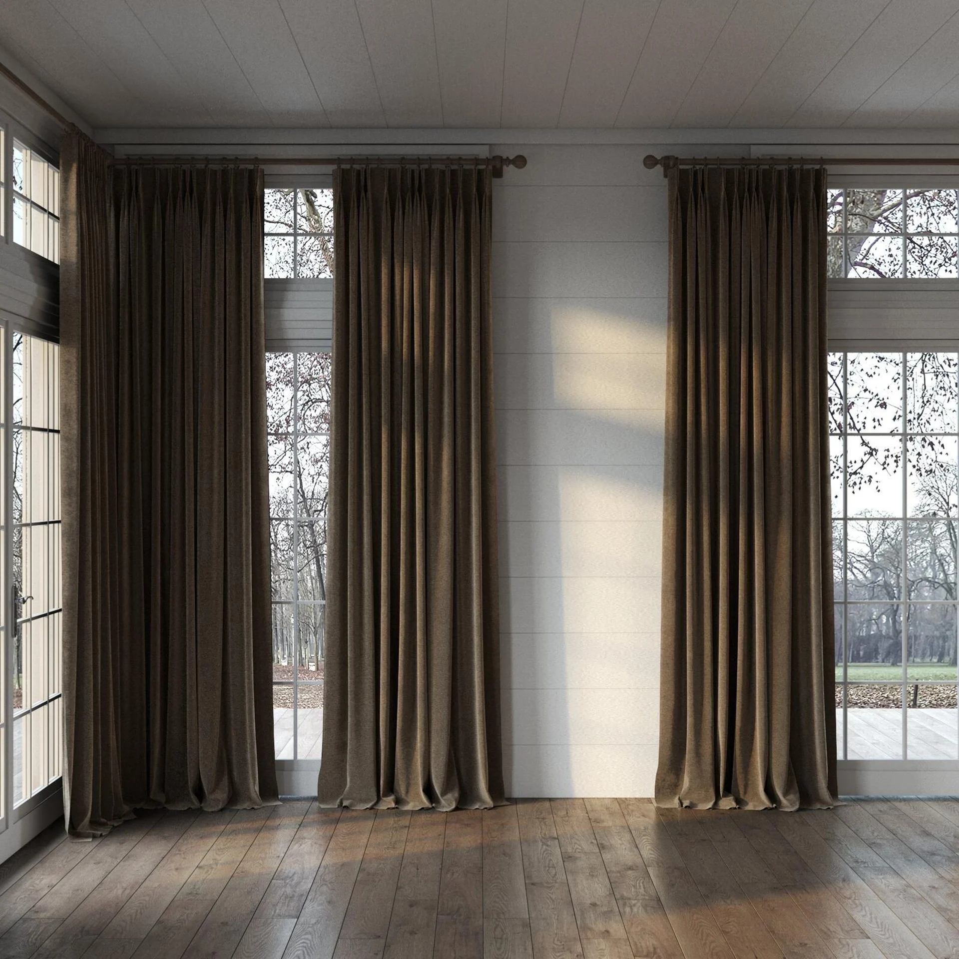 Full view of Geneva Bison, puddled, on curtain rod