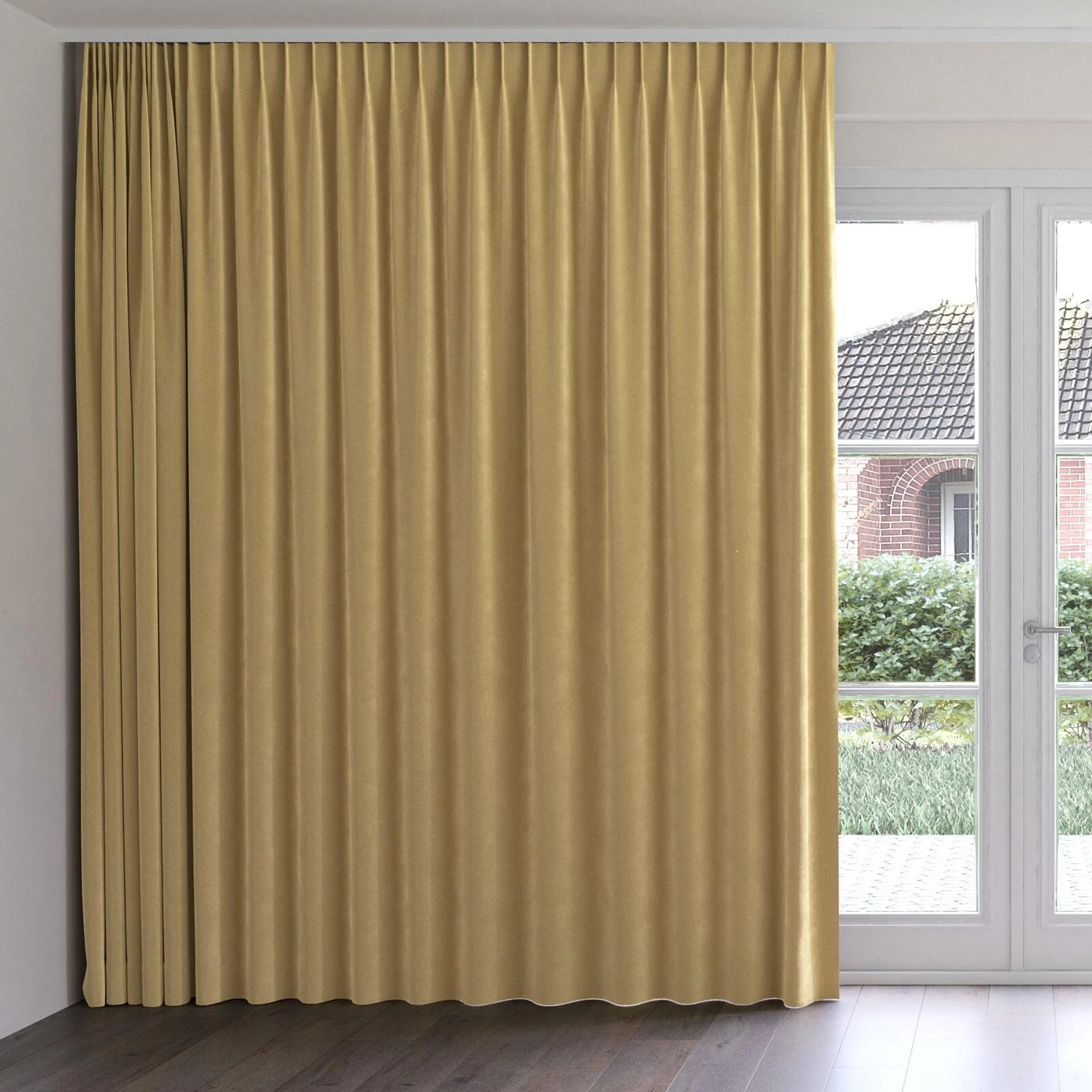 Front view of Verbier Camel, on curtain rail