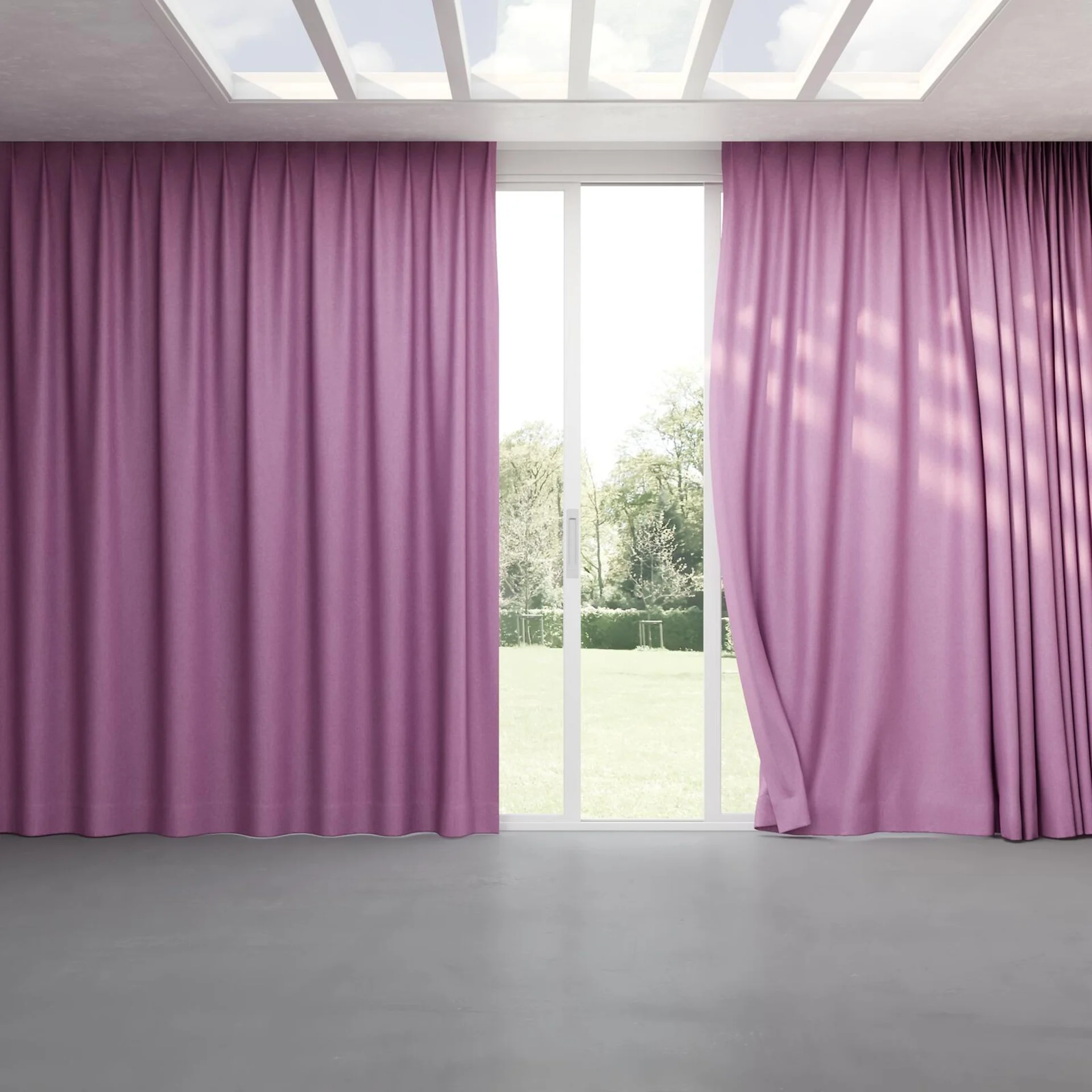 Full view of Hometown Purple, pinch pleat