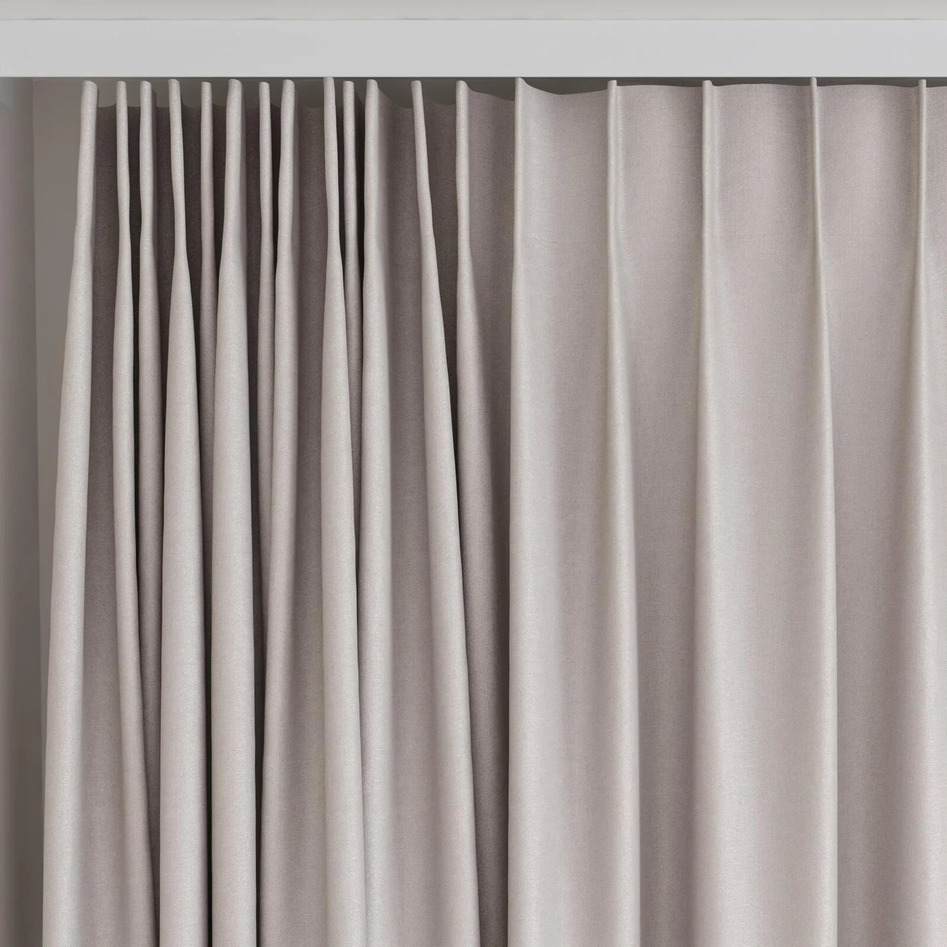 Top view of Brugge Taupe, on curtain rail