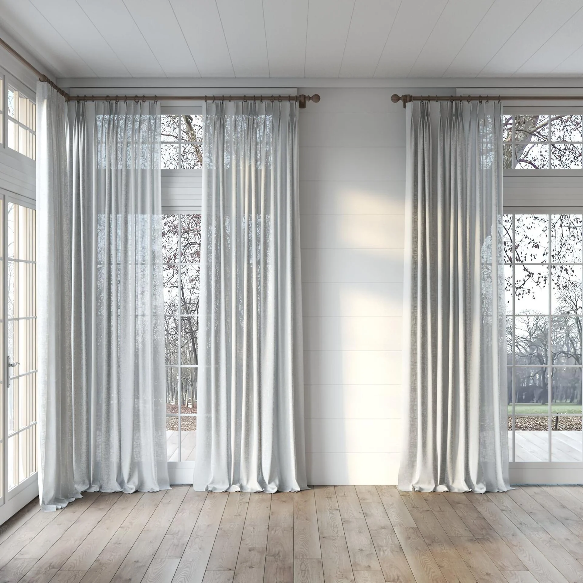 Full view of Adobe Silver, puddled, on curtain rod