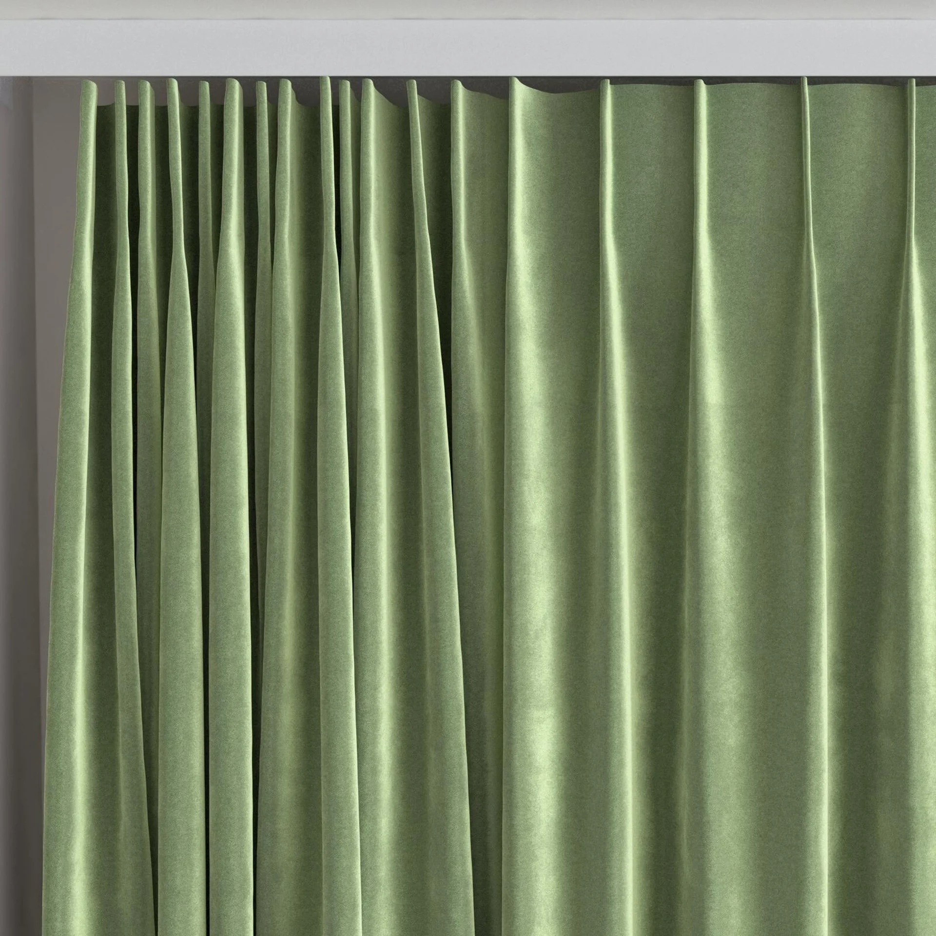 Top view of Velvelux Matcha, on curtain rail