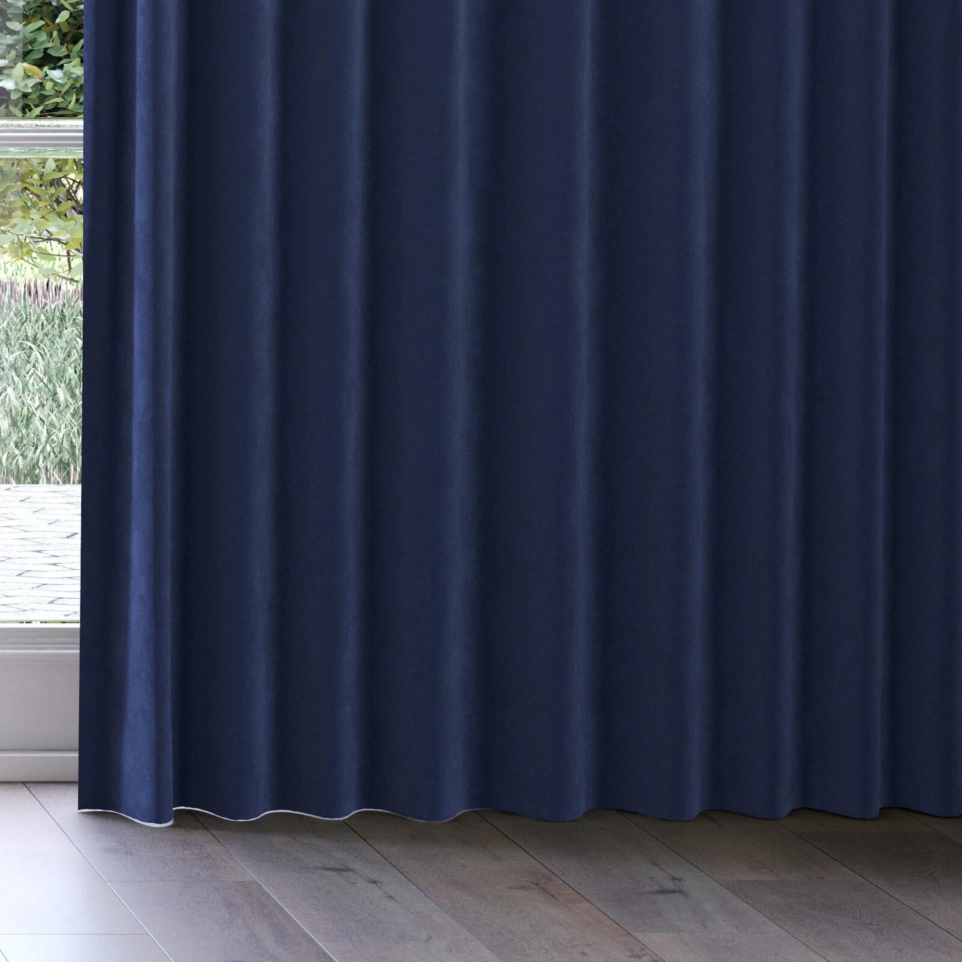Bottom view of Lux Velvet Midnight 8818, on curtain rail