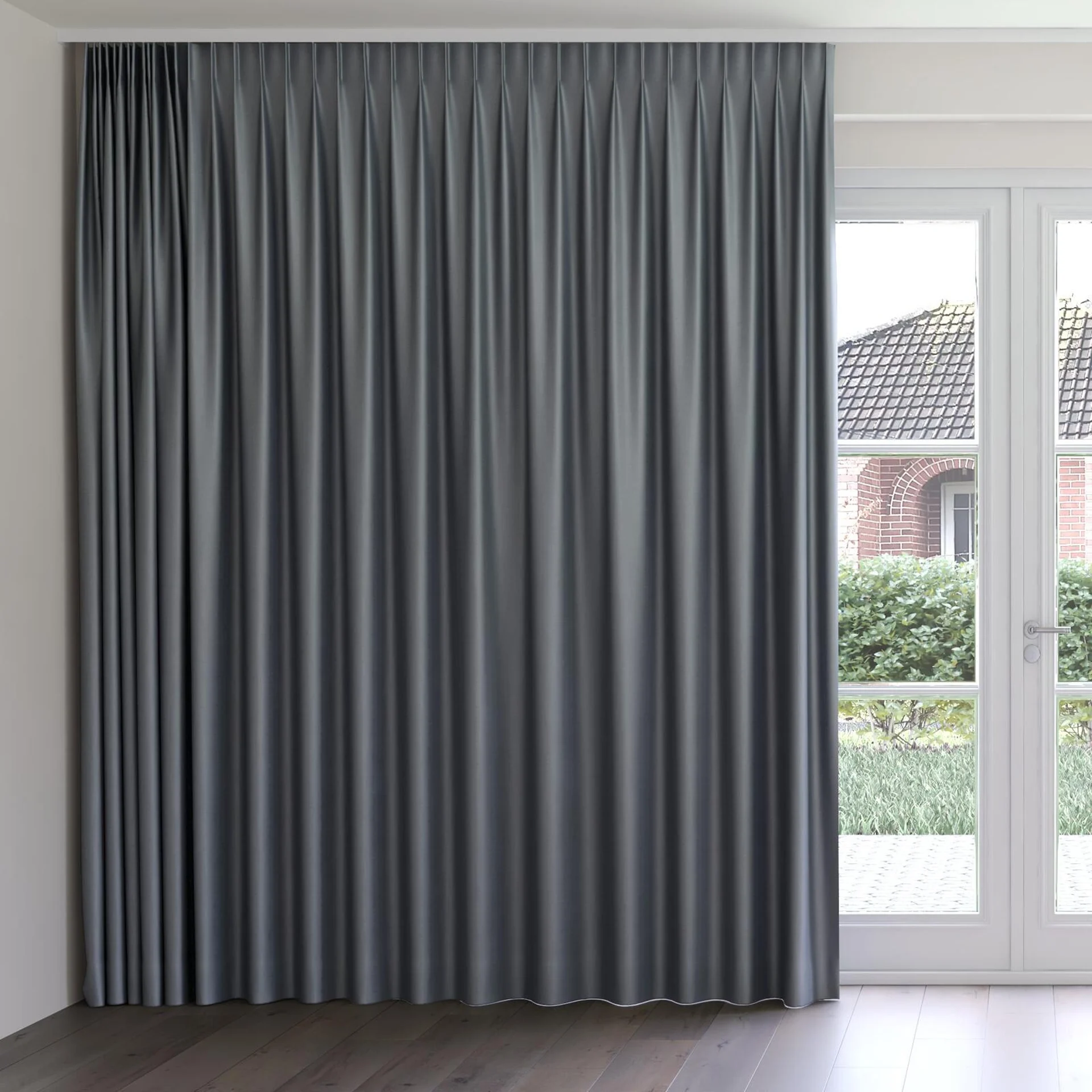 Front view of Stallion 2 Blackout Storm, on curtain rail