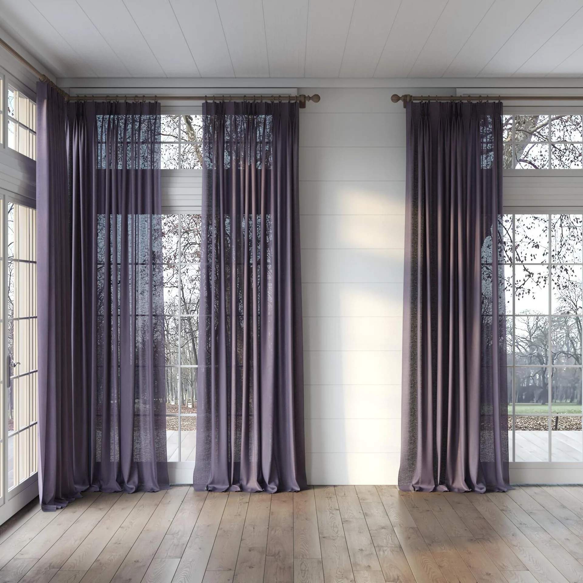 Full view of Lucidity Amethyst, puddled, on curtain rod