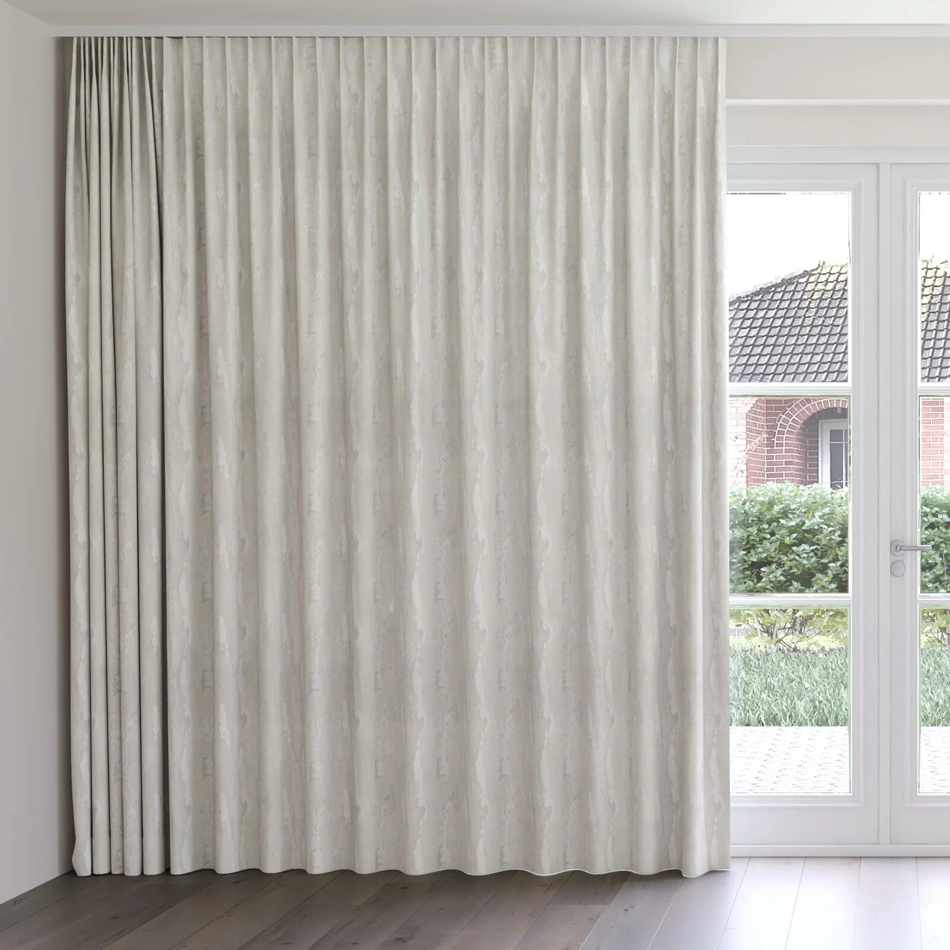 Front view of Jager Silver, on curtain rail