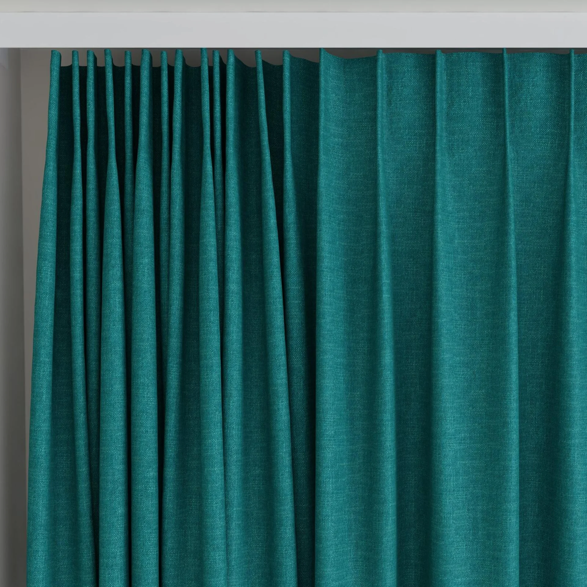 Top view of Rover Teal, on curtain rail
