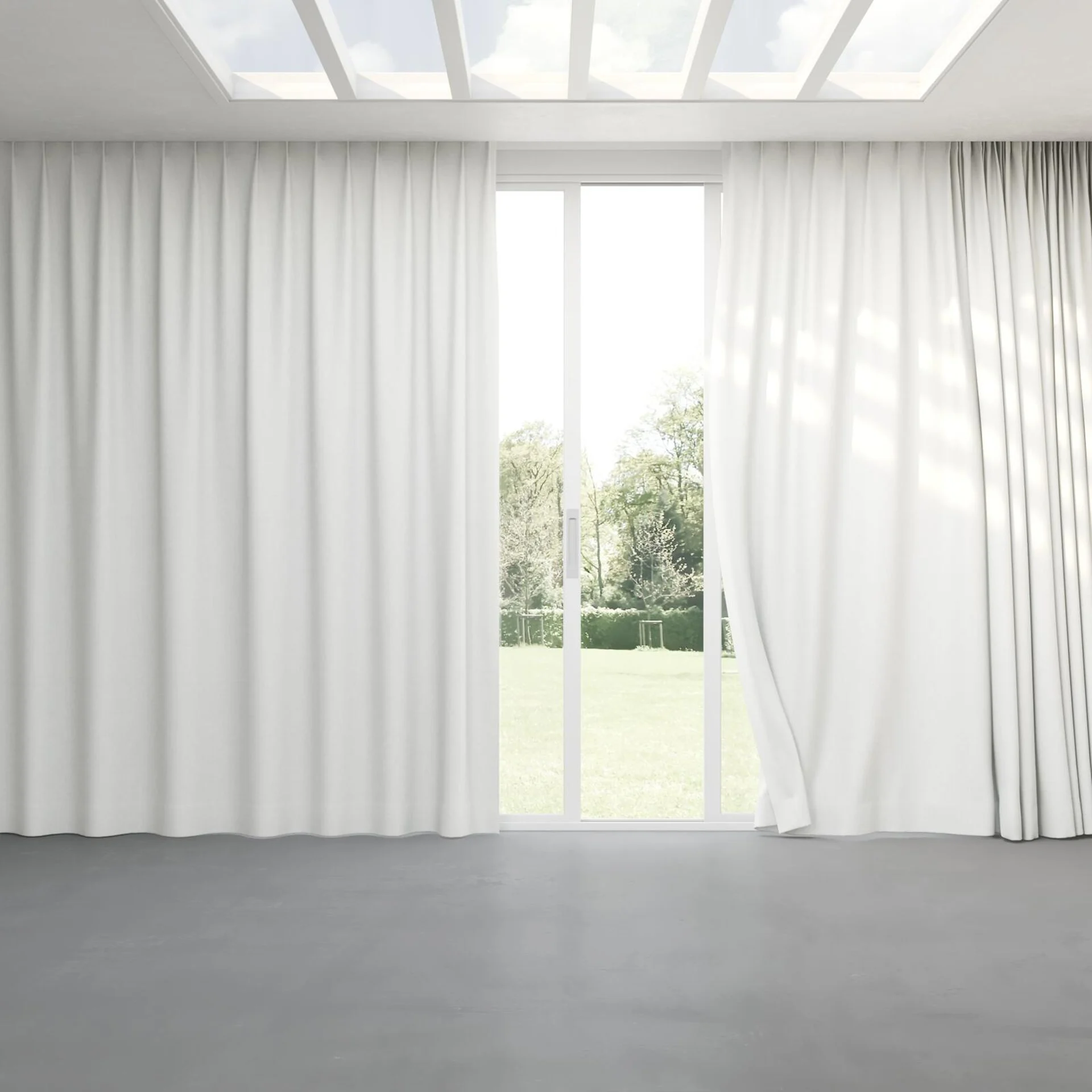 Full view of Stonewall Blackout Swan, pinch pleat