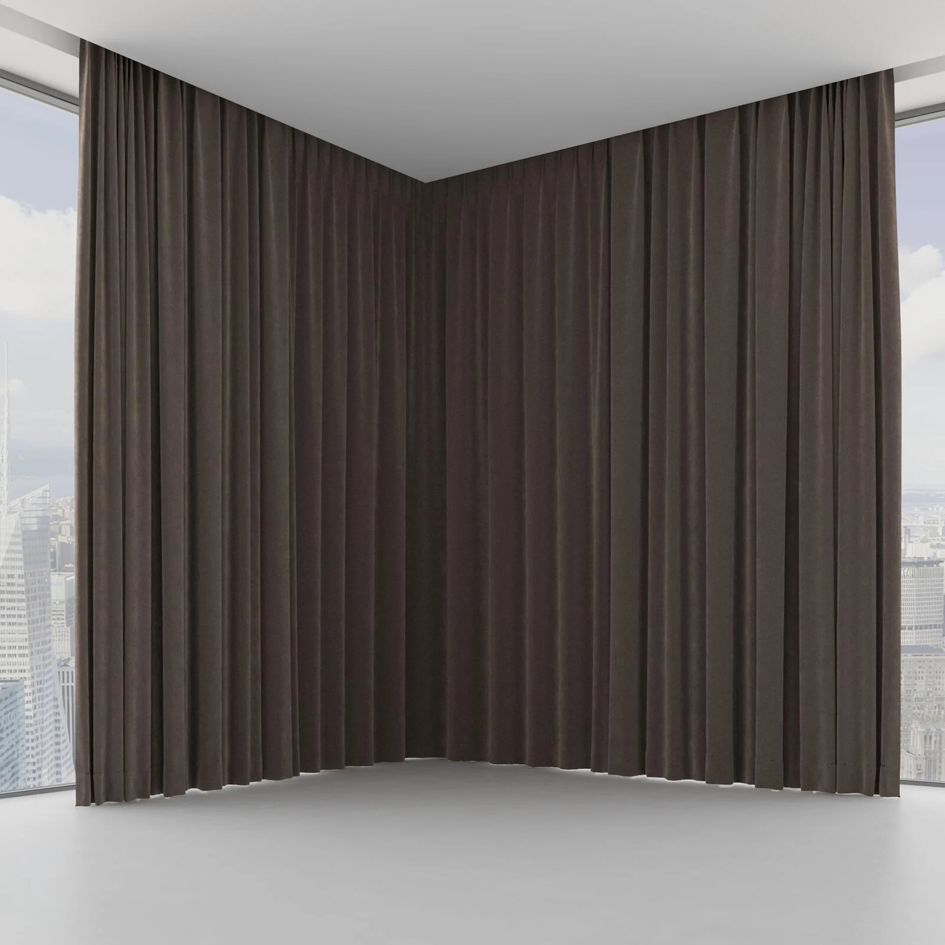 Front view of Lux Velvet Mocha 8705, on hidden rail