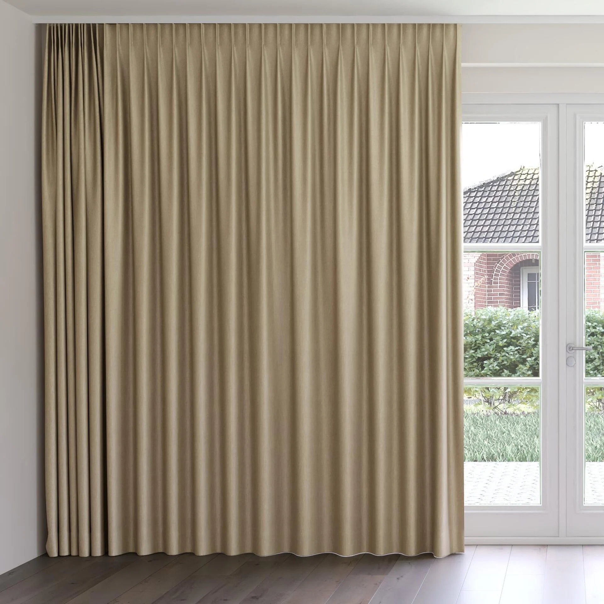 Front view of Hombre Rattan, on curtain rail