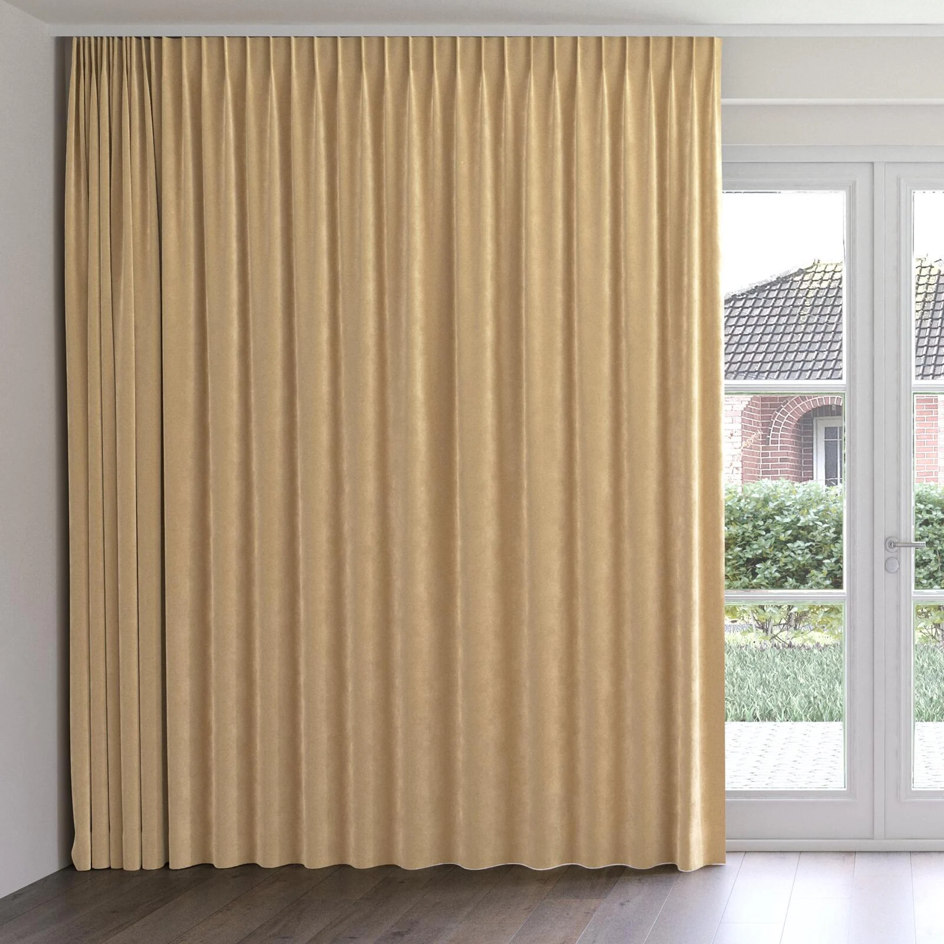 Front view of Lux Velvet Antelope 8406, on curtain rail