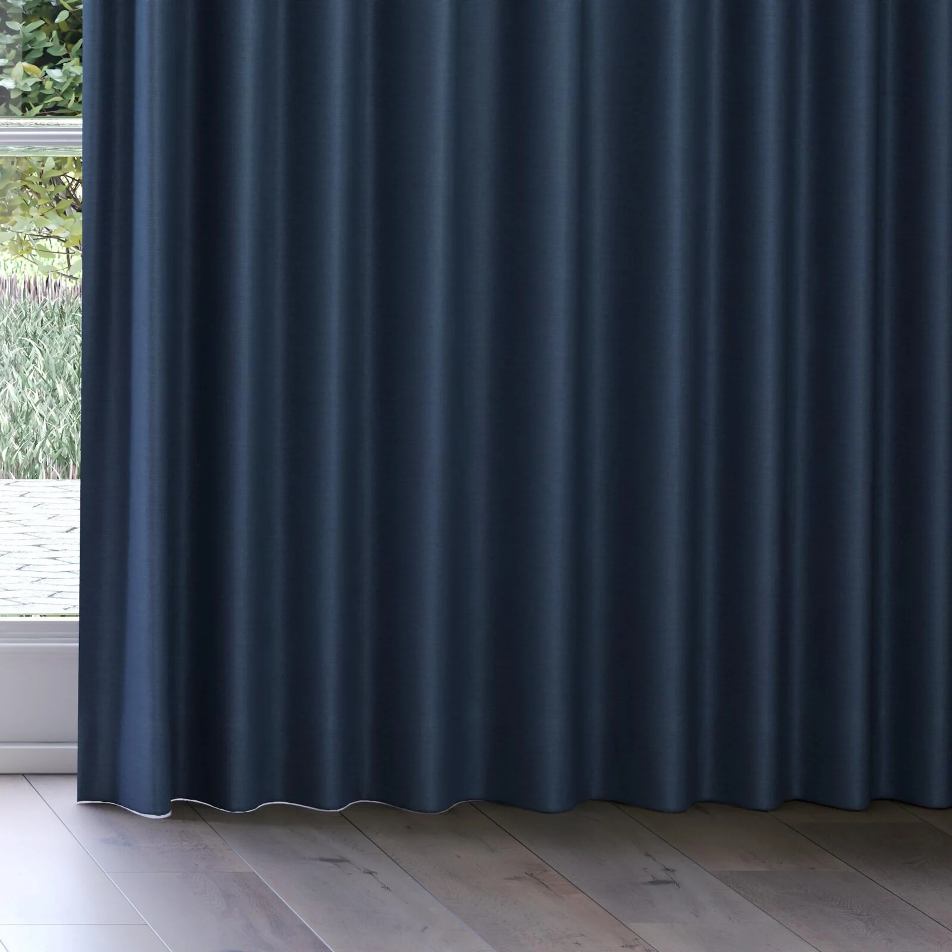 Bottom view of Re-Juvenate Indigo, on curtain rail