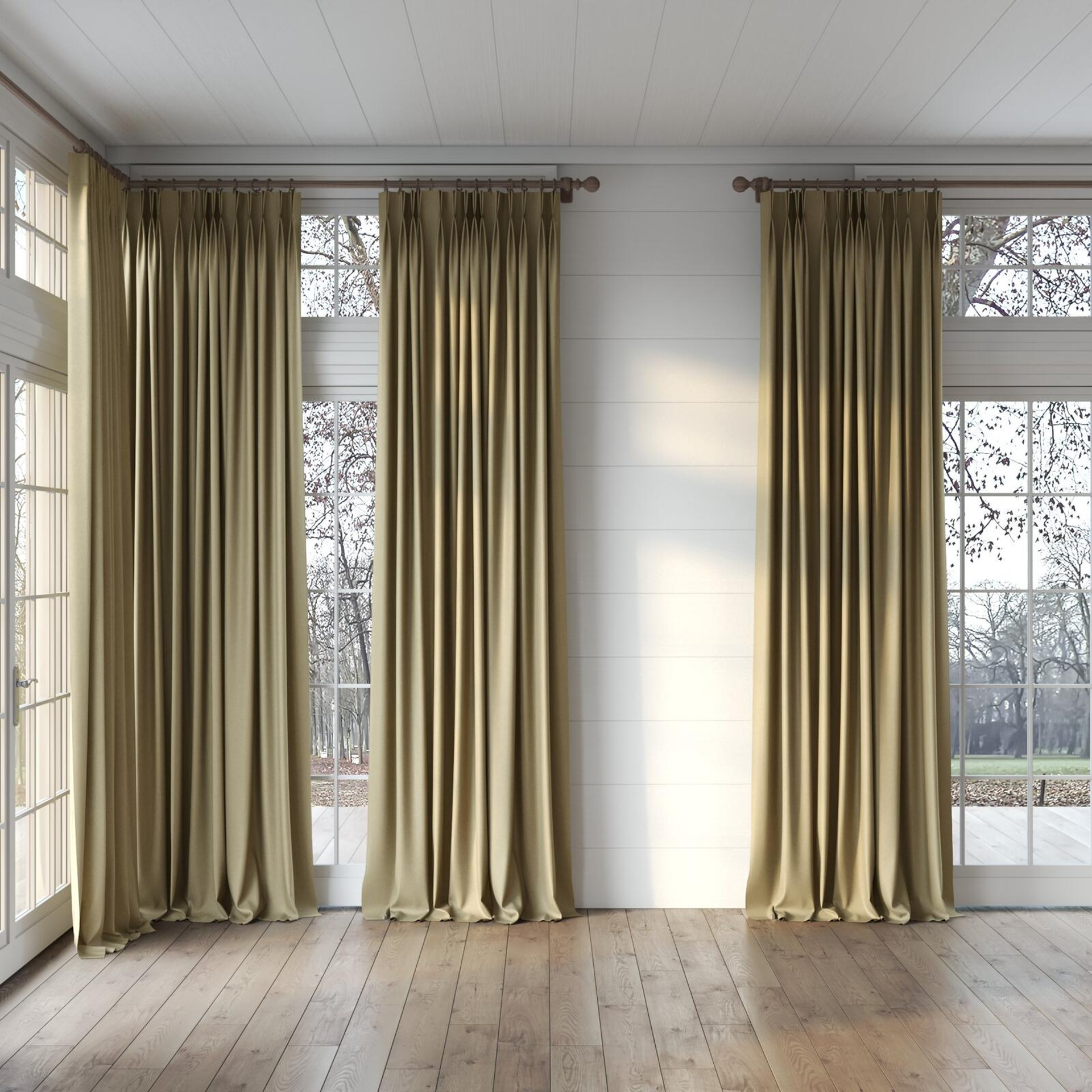 Full view of Woolly/Woolen Seagrass, puddled, on curtain rod
