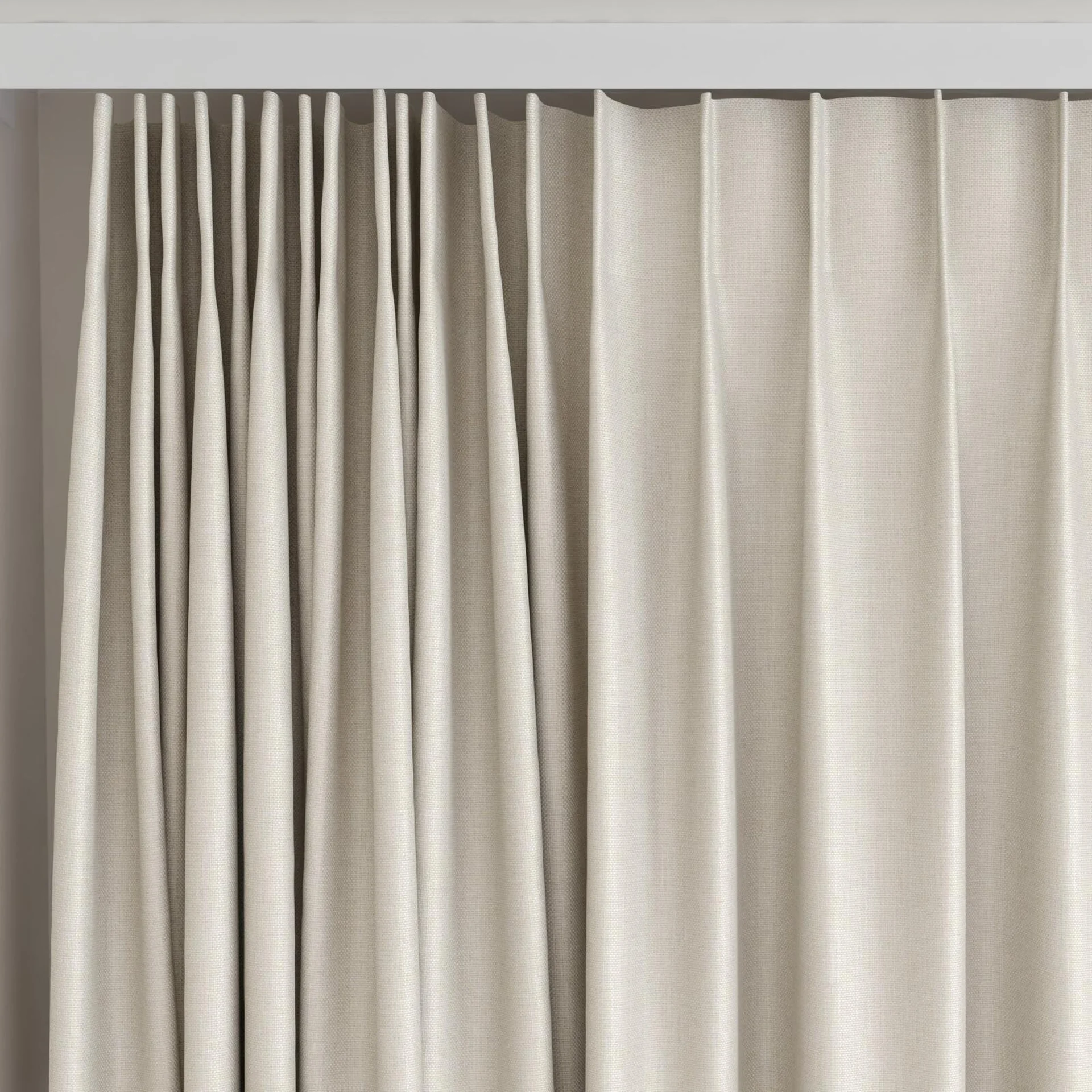 Top view of Matrix FR Parchment, on curtain rail